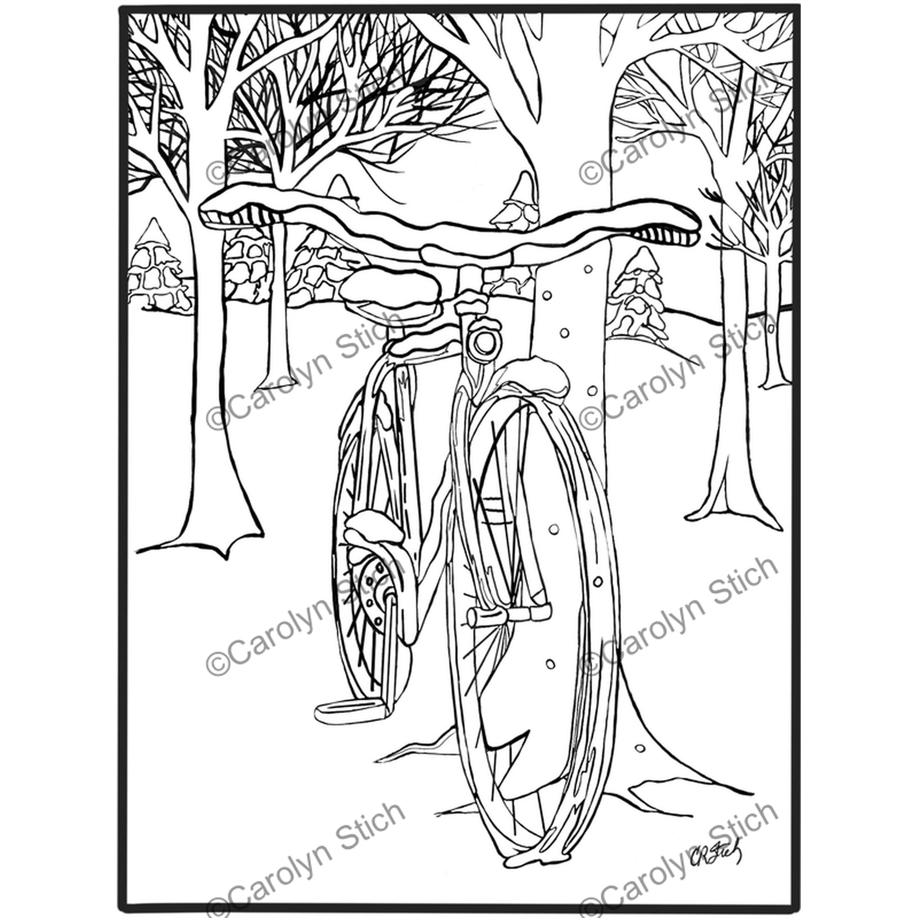 Winter Bike, rug hooking pattern