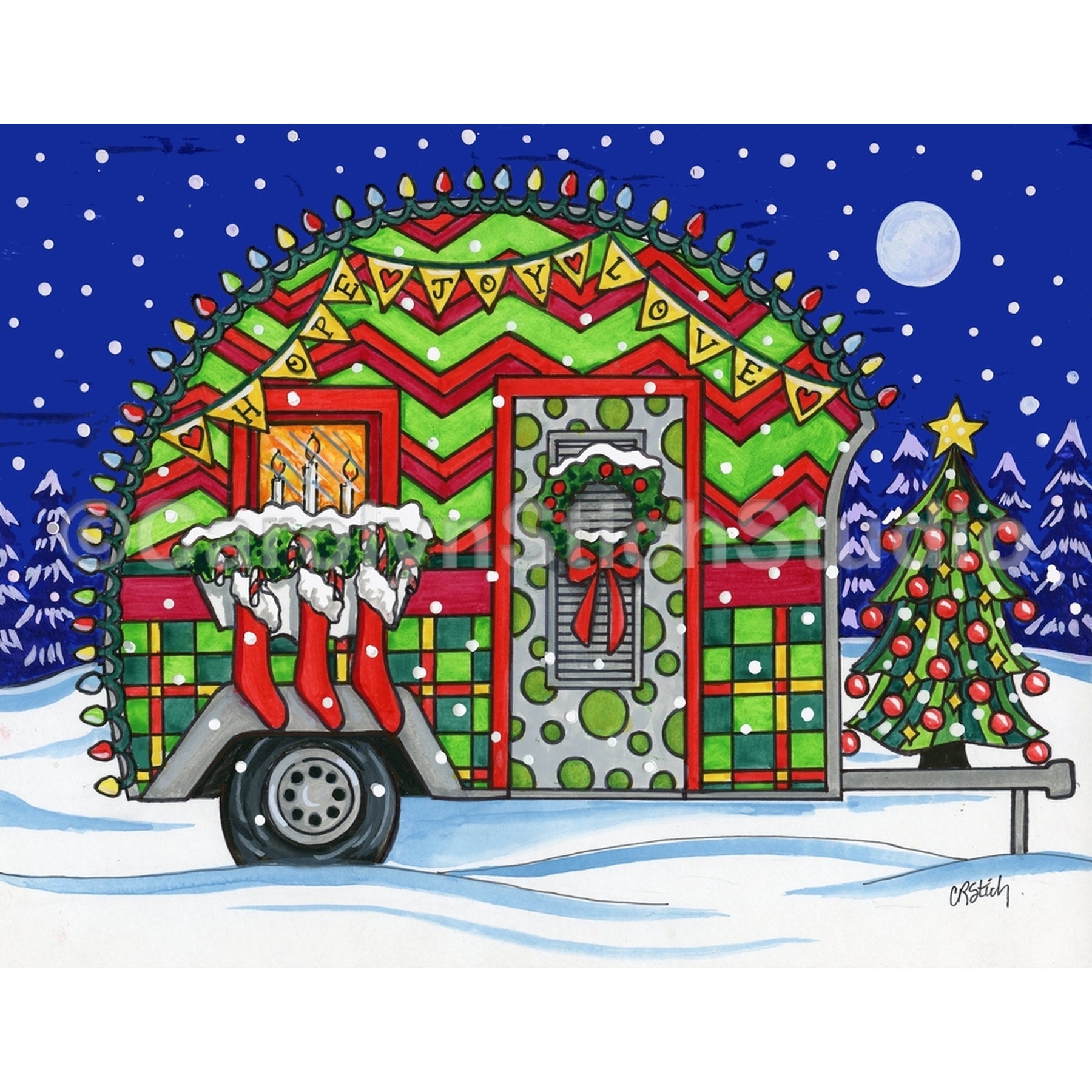 Christmas Camper, rug hooking pattern