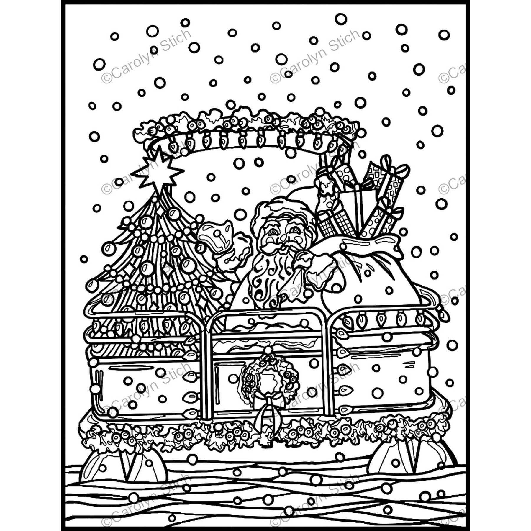 Pontoon Santa, rug hooking pattern