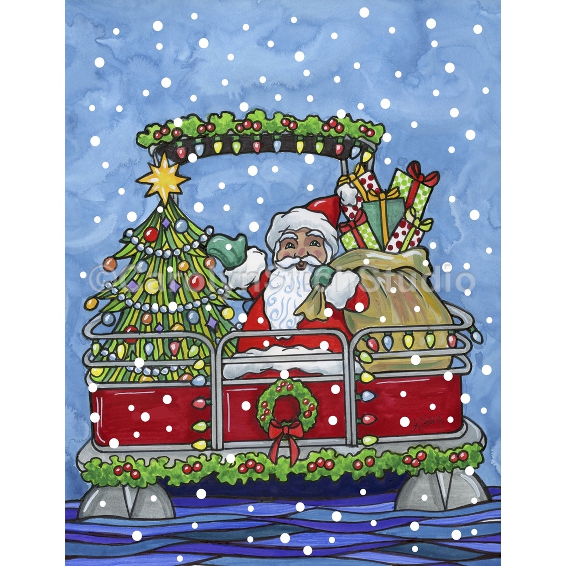 Pontoon Santa, rug hooking pattern