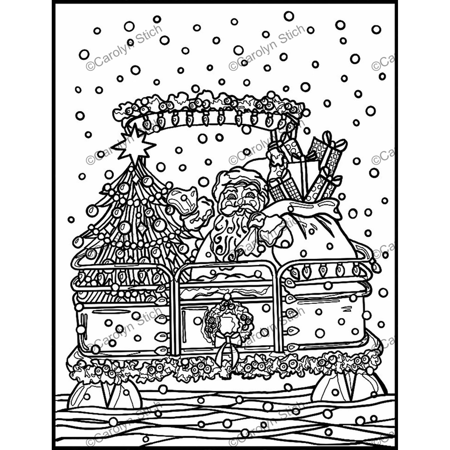 Pontoon Santa, rug hooking pattern