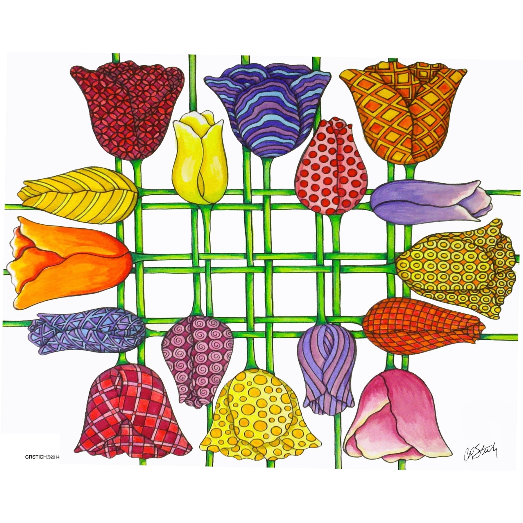 Criss Cross Tulip Sauce, rug hooking pattern