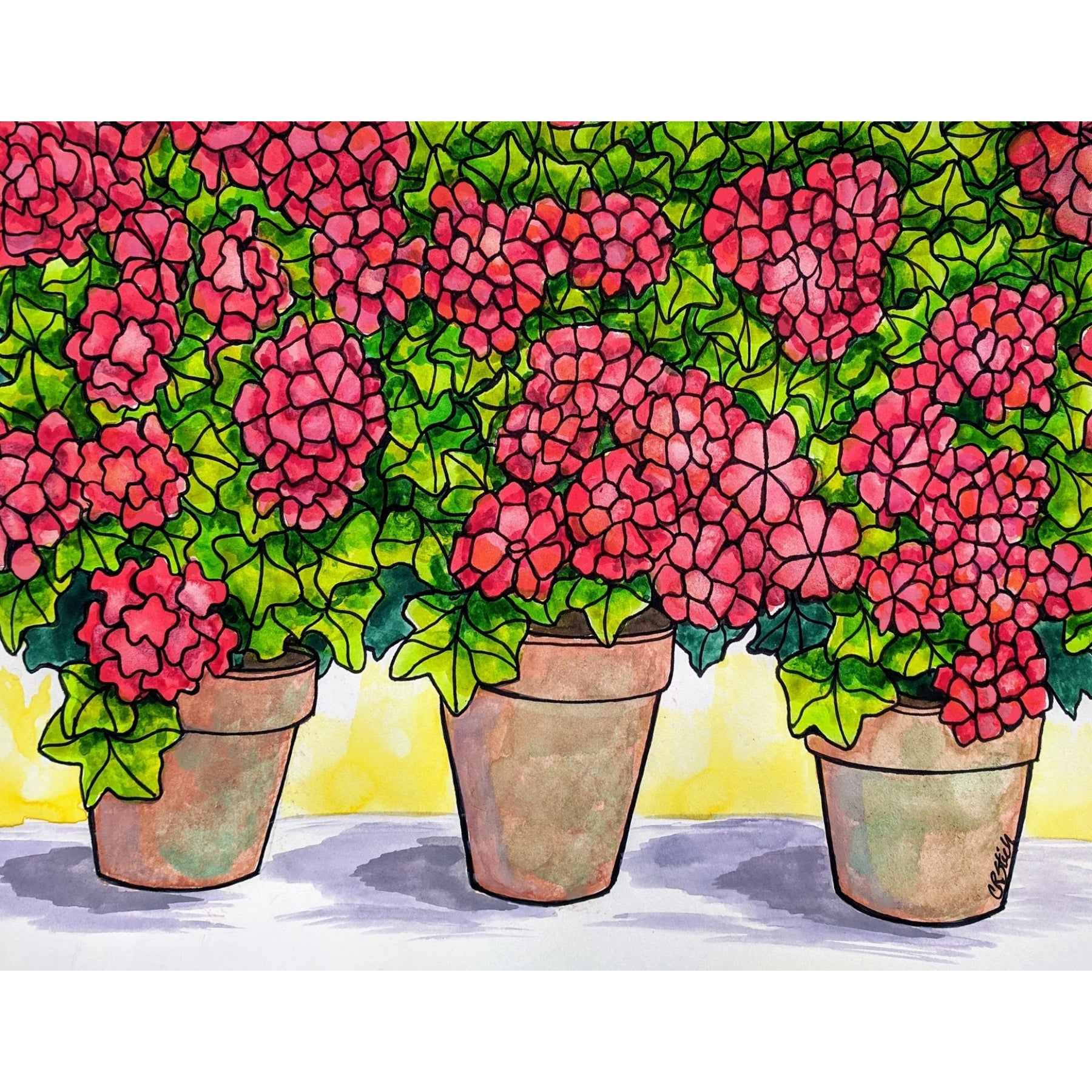 Geranium Pots, rug hooking pattern