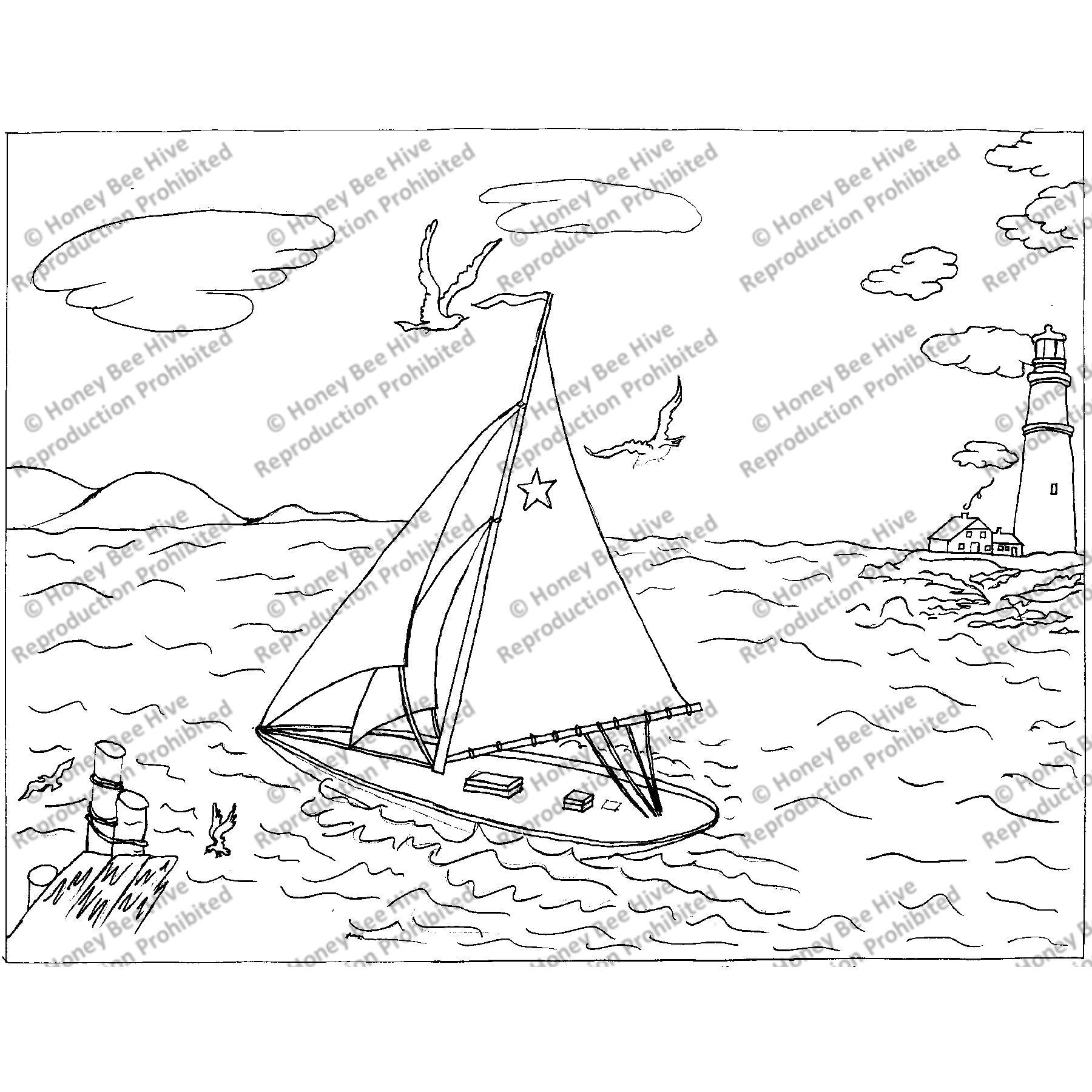 SailBoat, rug hooking pattern