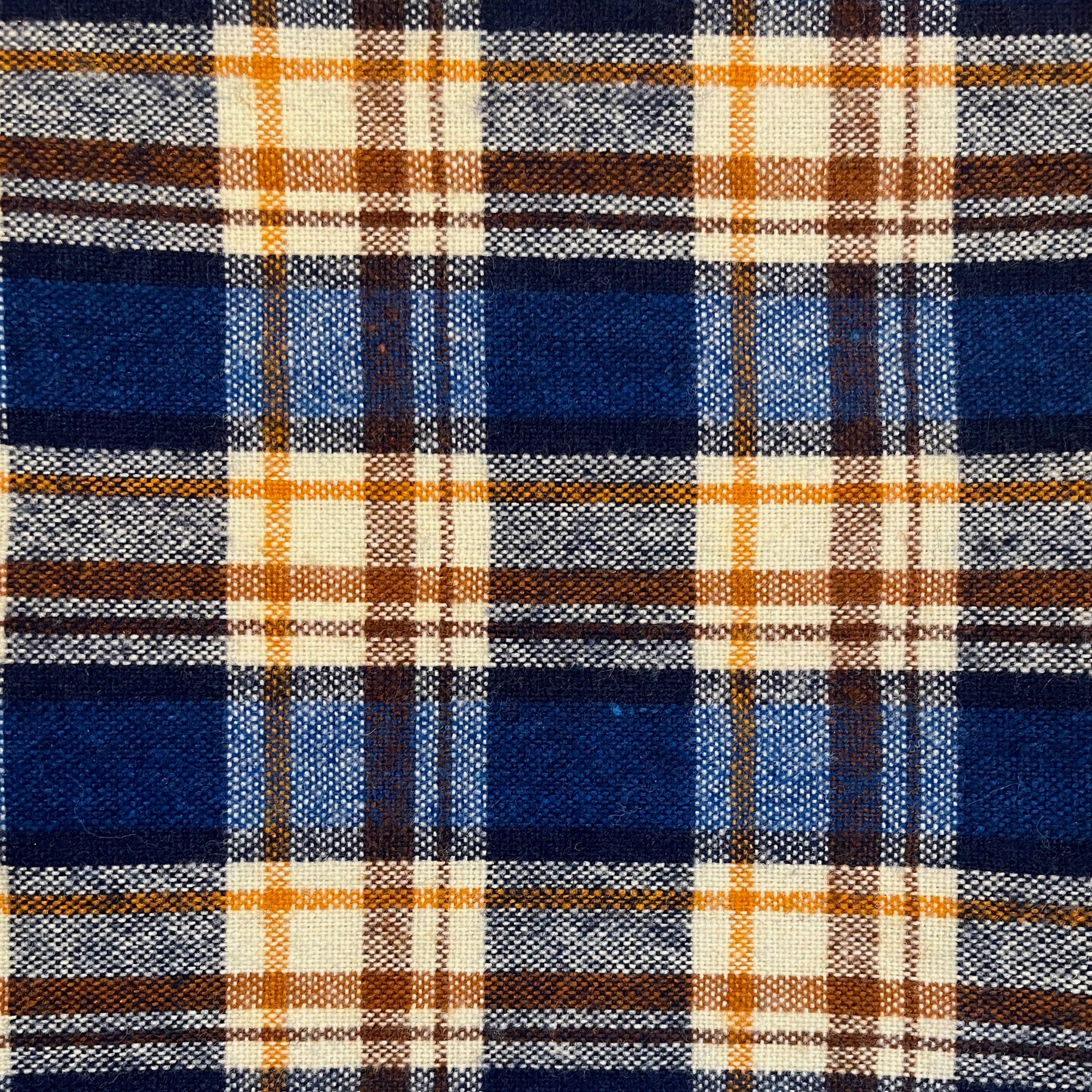 Blue Gold Brown and Natural Plaid - Rug Hooking Wool