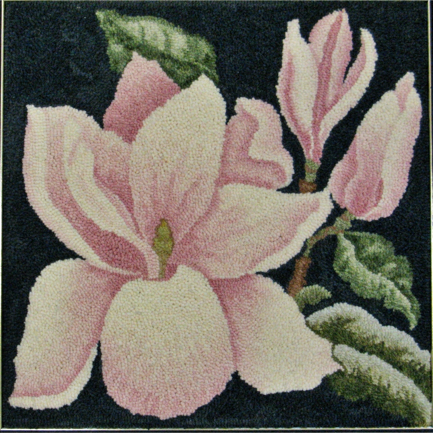 Magnolia, rug hooked by Linda Bell