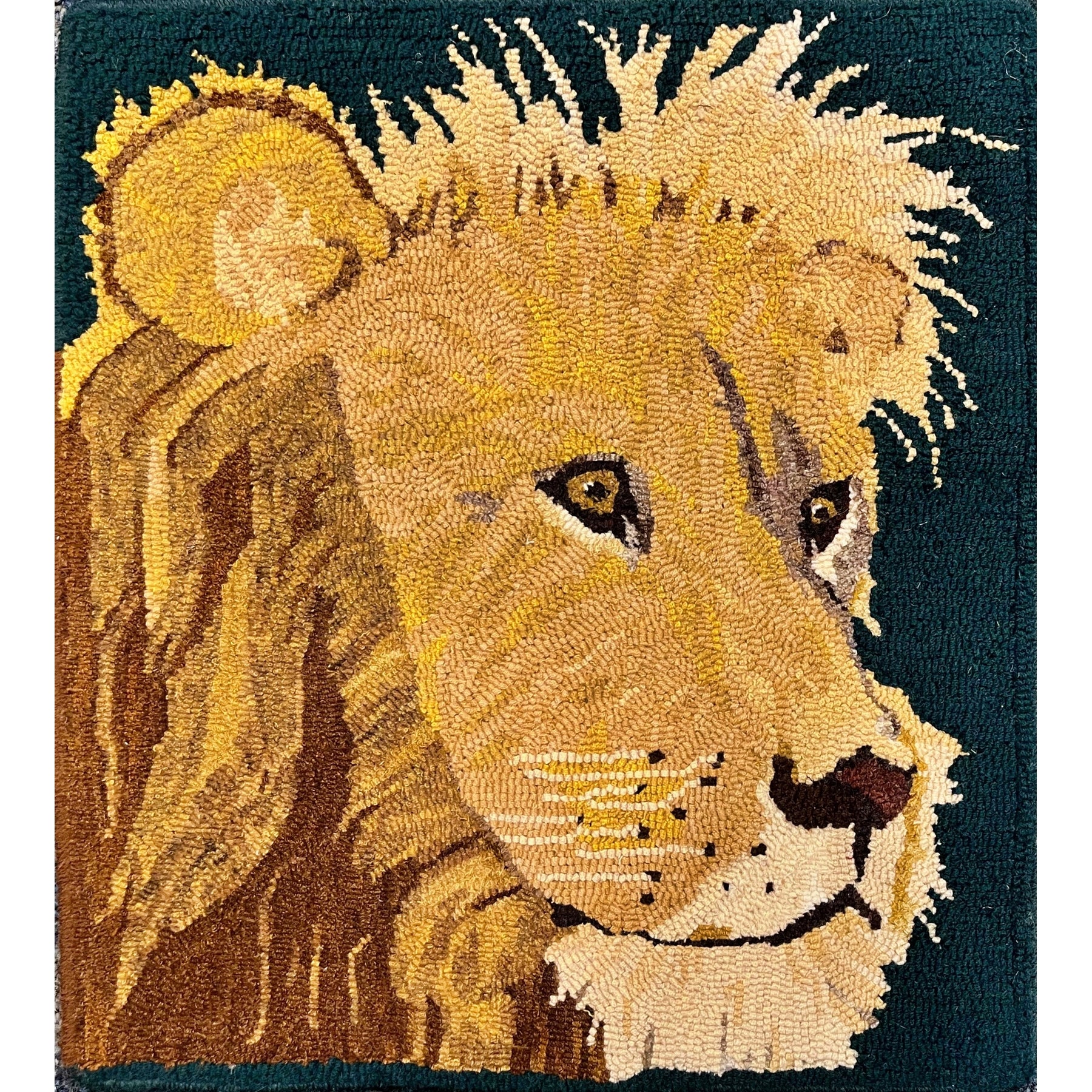 Sandy's Lion, rug hooked by Kathryn Kovaric