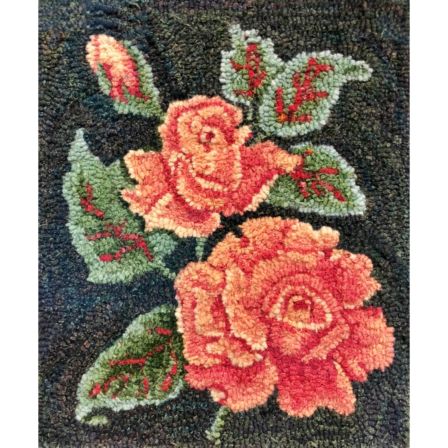 Roses, rug hooked by Karen DiGennaro