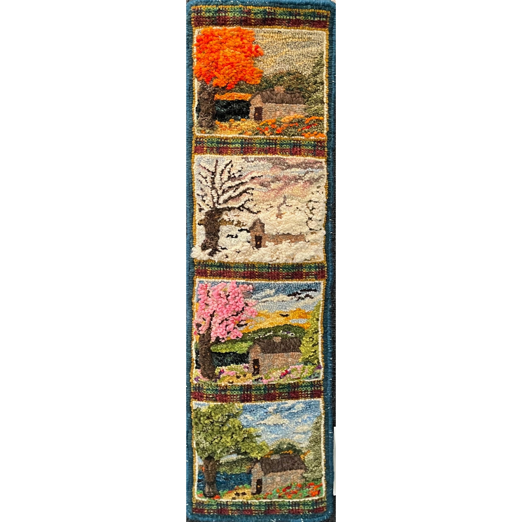 Four Seasons Bell Pull, rug hooked by Magbis Vizcaino-Green