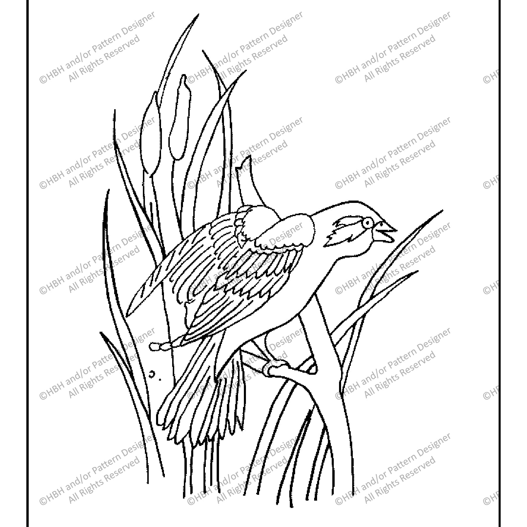 Red Winged Blackbird, rug hooking pattern