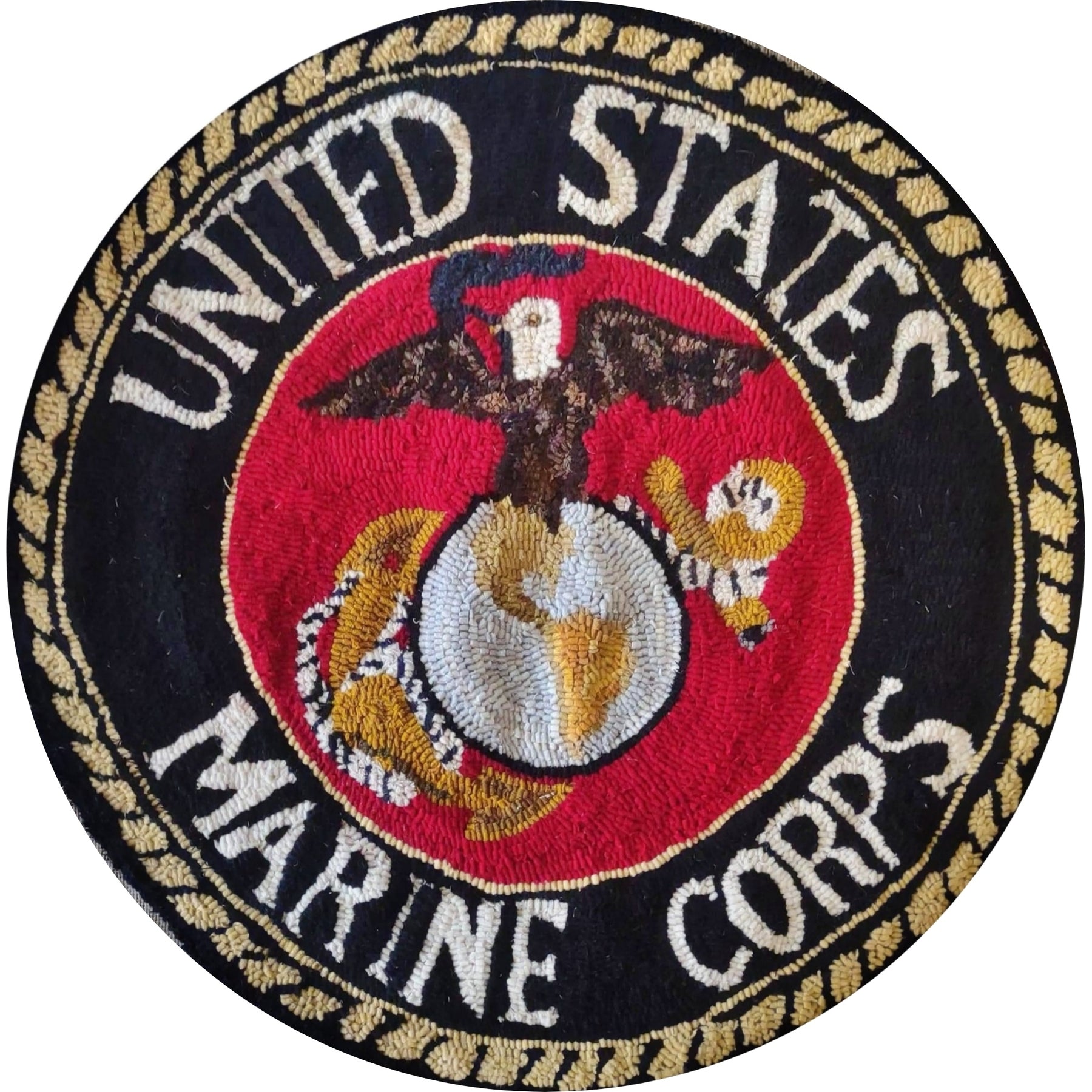 U.S. Marine Corps Insignia, rug hooked by Billie Herringshaw