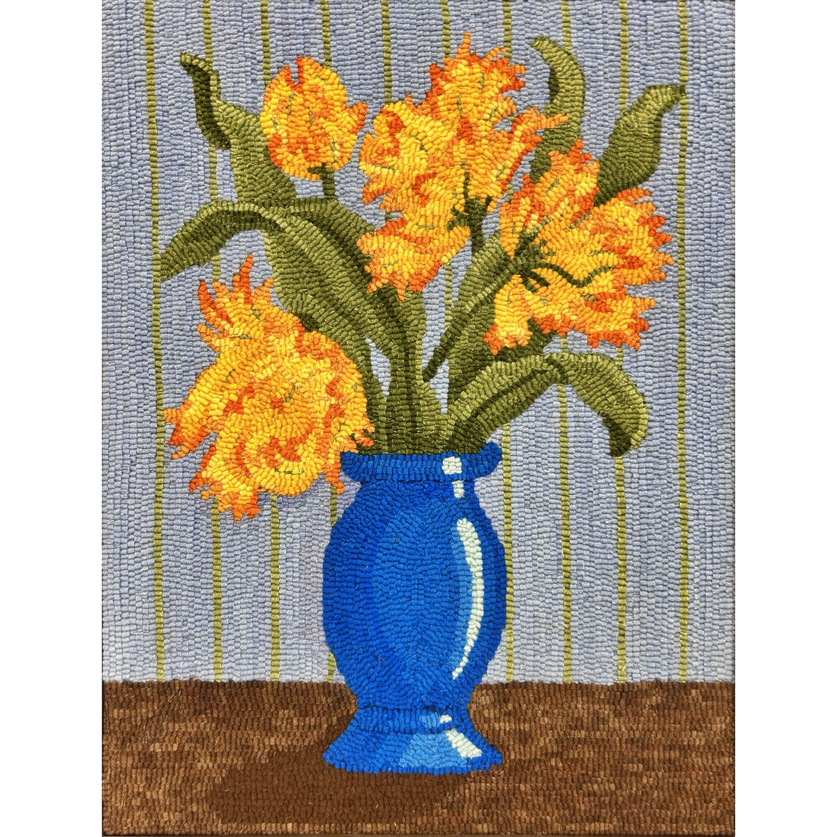 Parrot Tulips, rug hooked by Merri Rieger