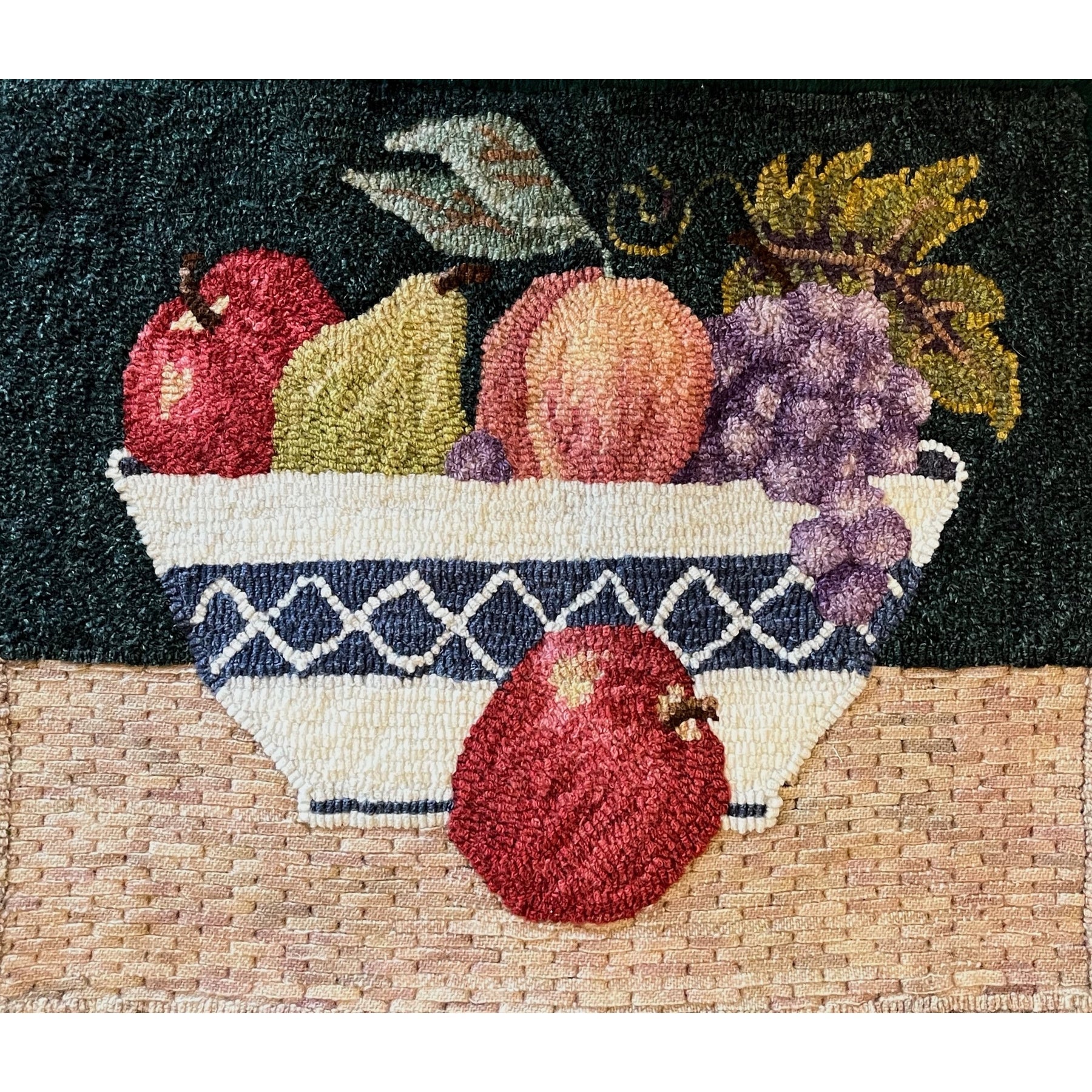 Compote, rug hooked by Dawn Kilgore