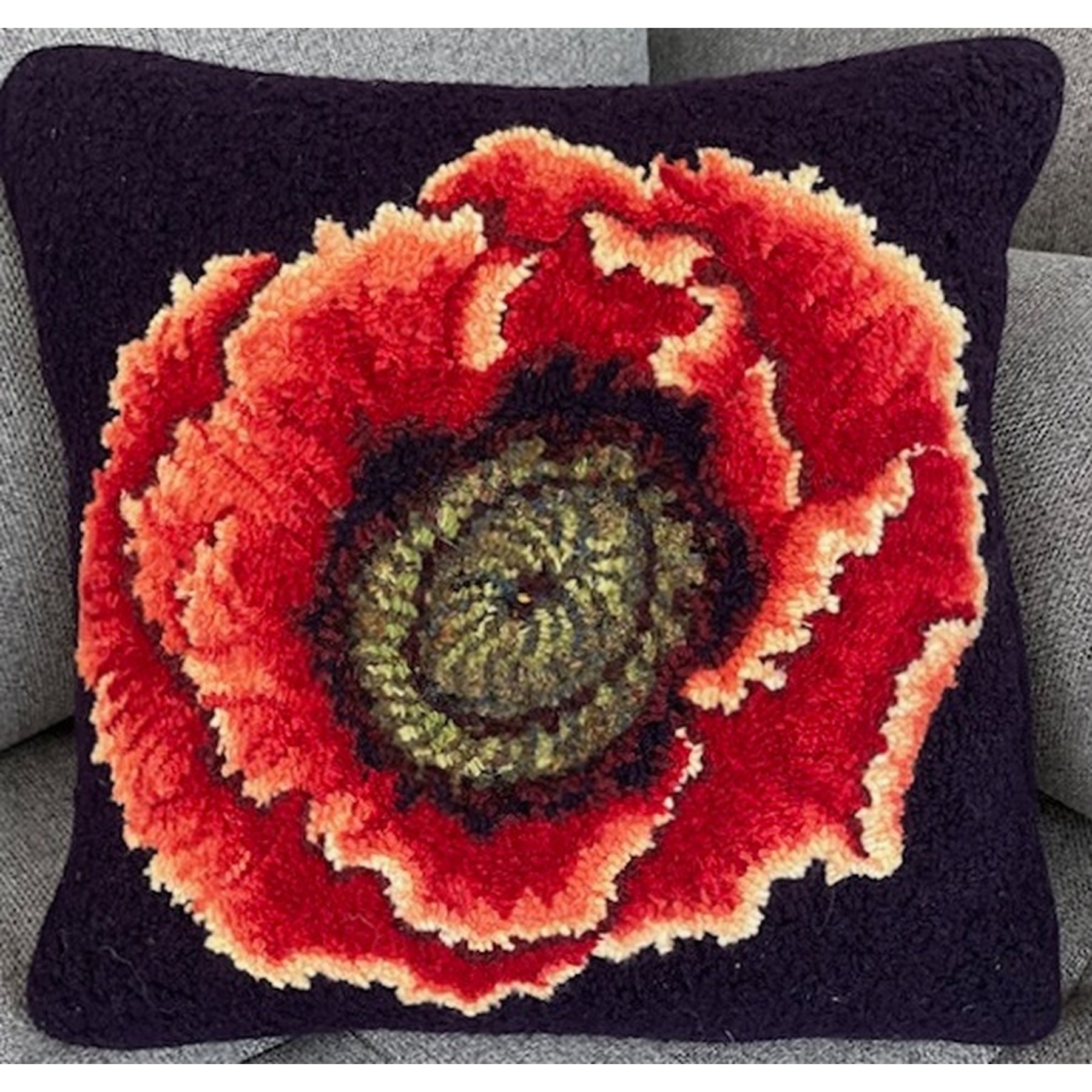 Poppy-A La O'Keefe, rug hooked by Cheryl Herman