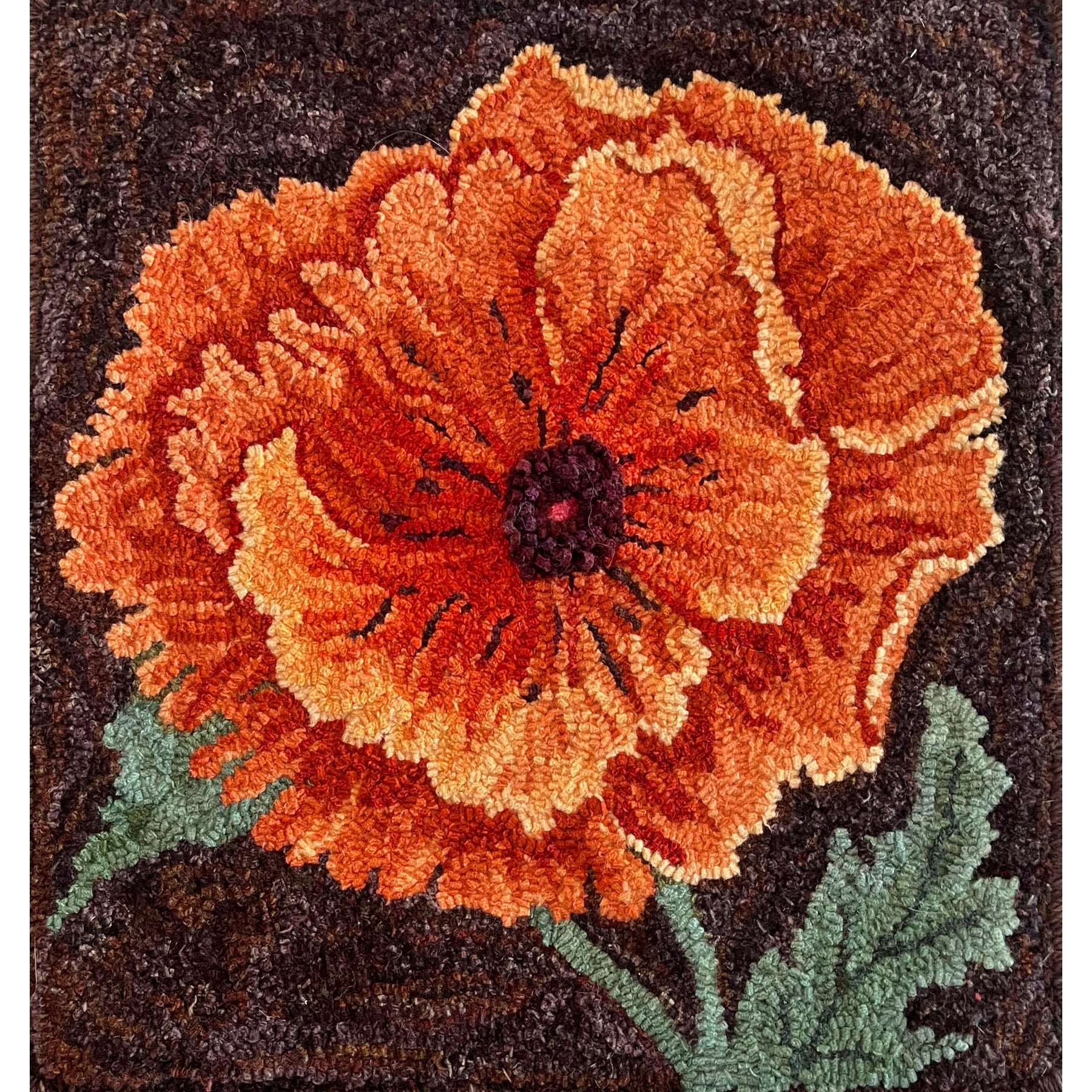 Poppy-A La O'Keefe, rug hooked by Gail Filman