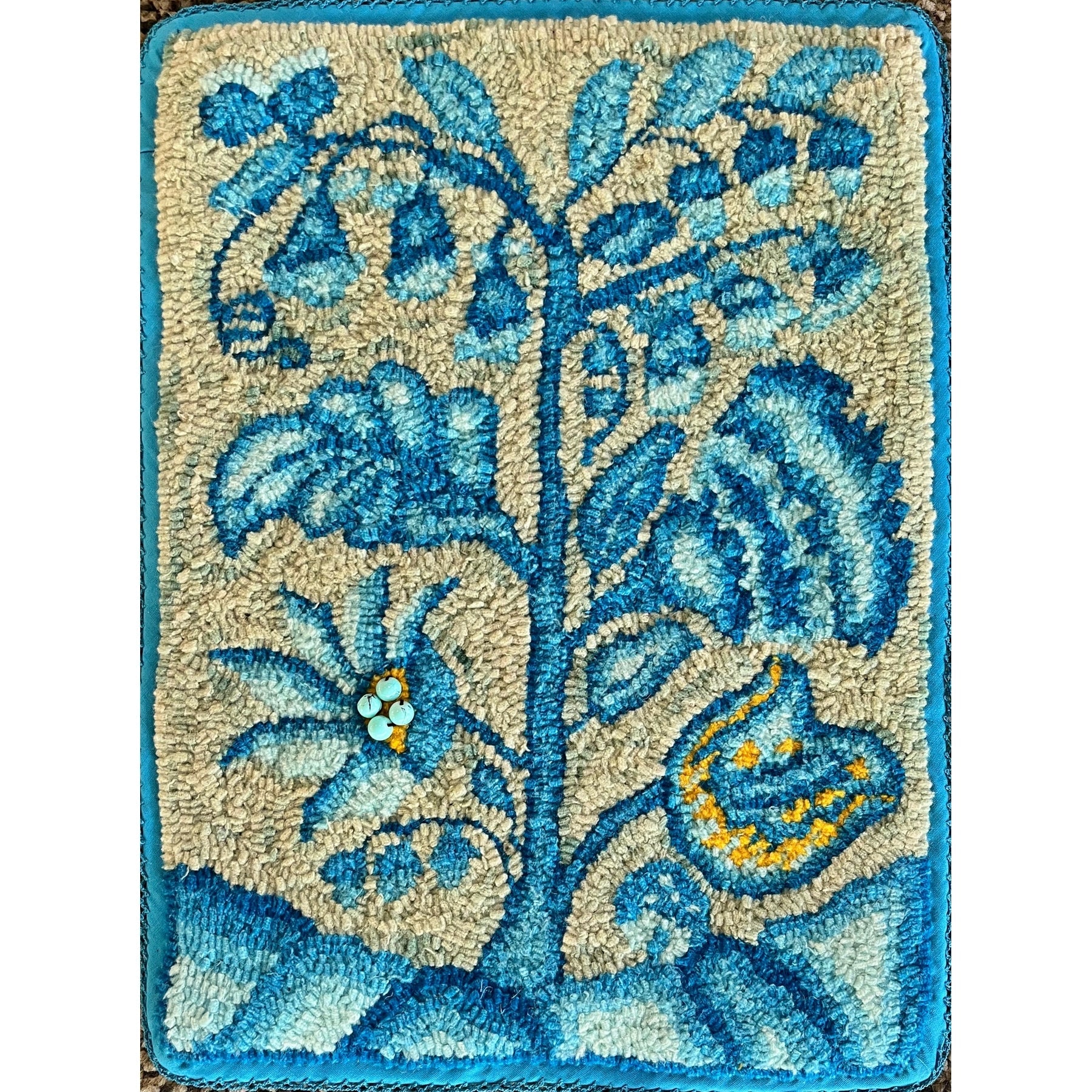 Crewel Tree, rug hooked by Rita Wagner