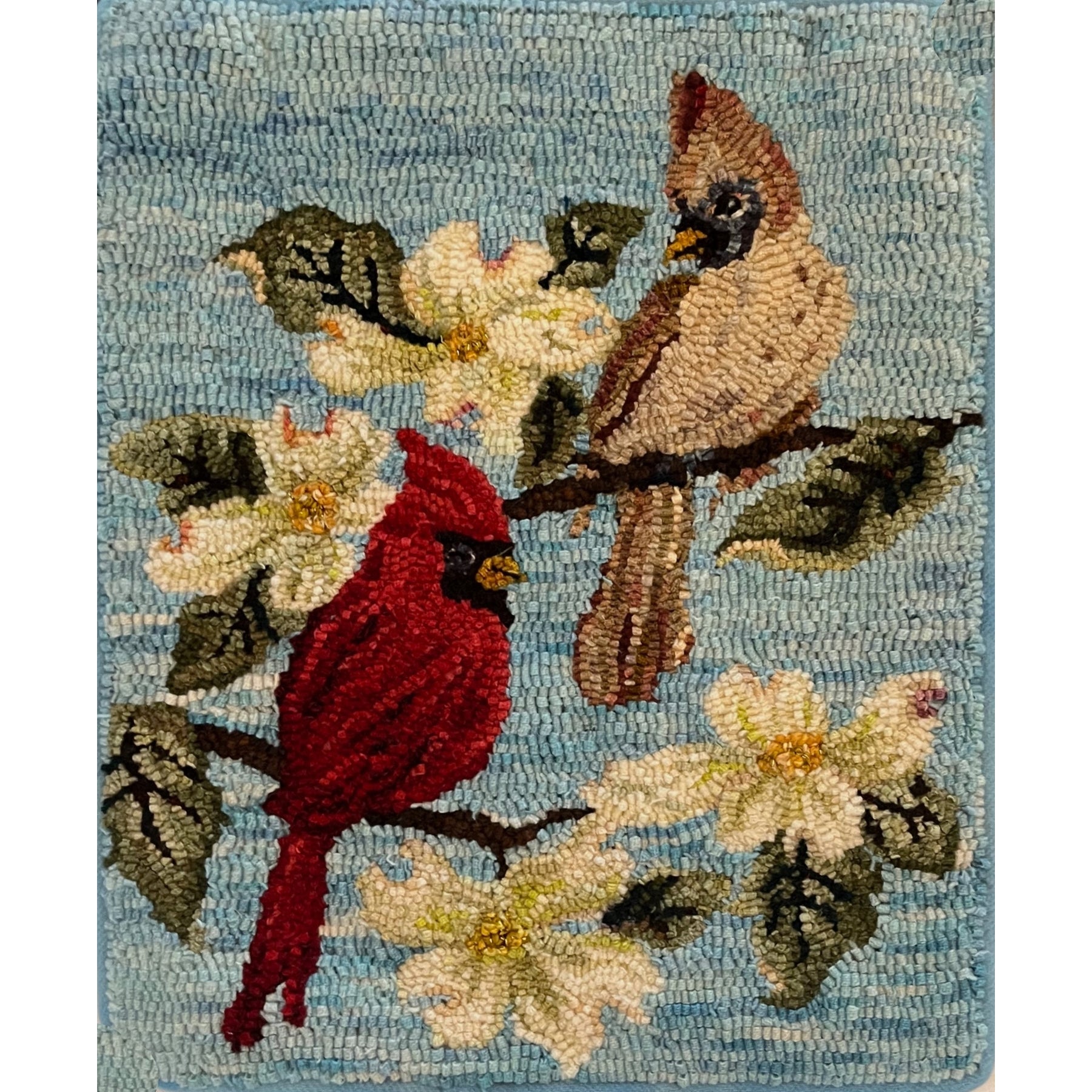 Cardinal-Dogwood, rug hooked by Judith Hotchkiss