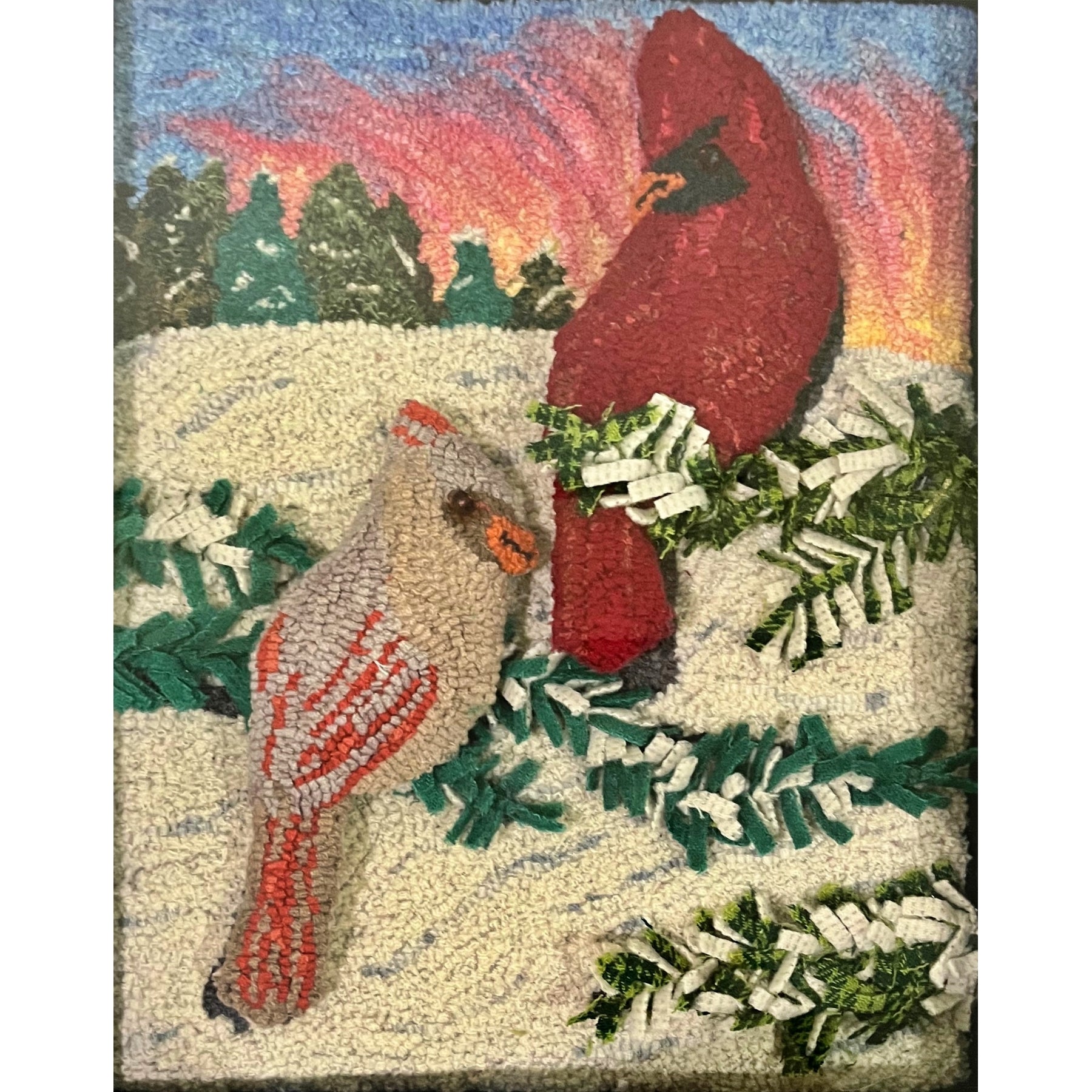 Winter Cardinal, rug hooked by Rita Wagner