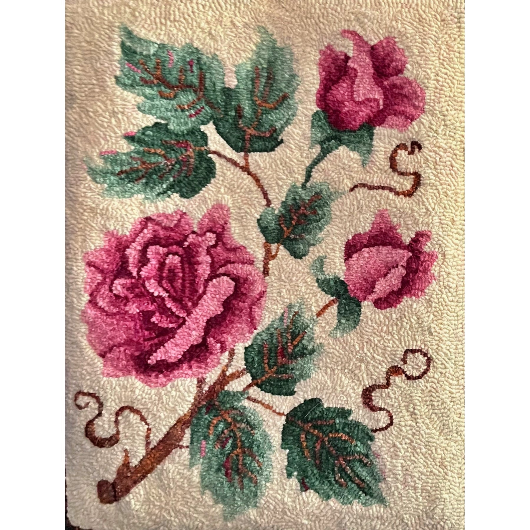 Roses, rug hooked by Sandy Ferguson