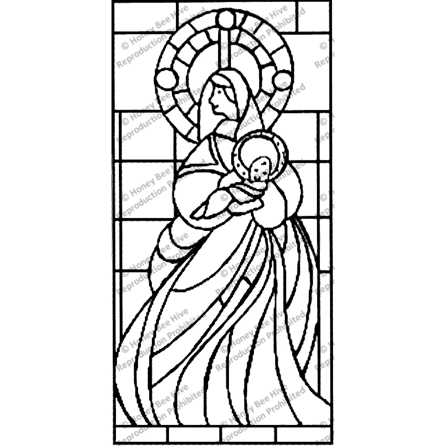 Stained Glass Mary, rug hooking pattern