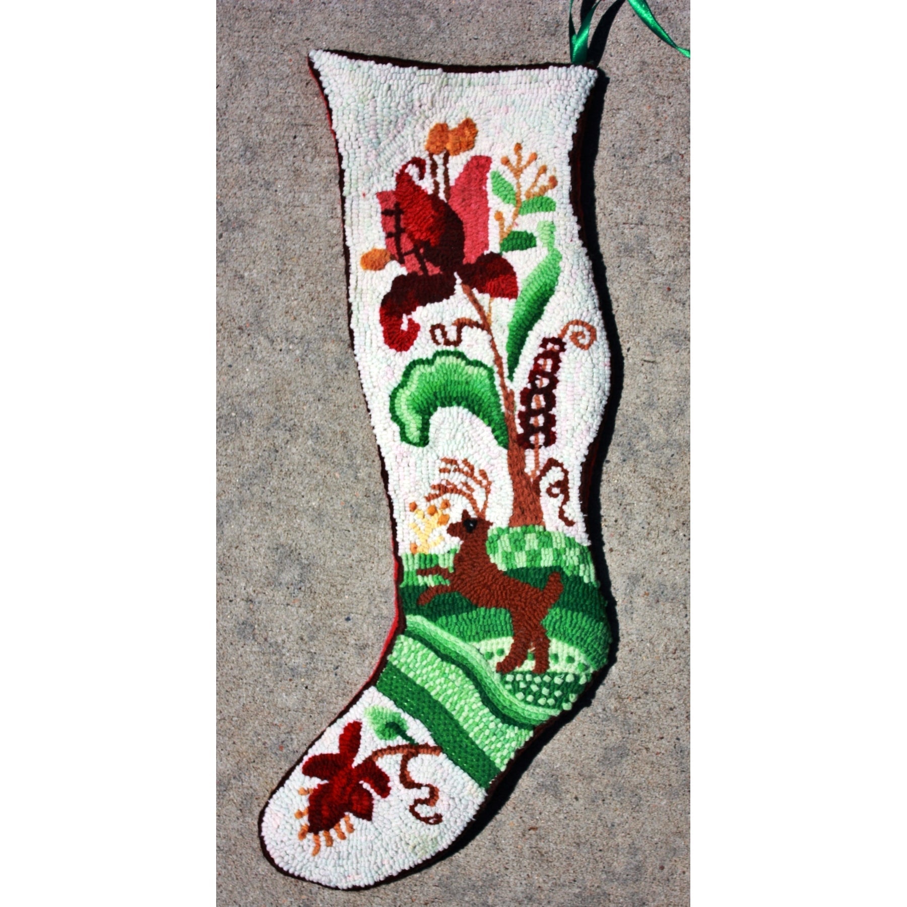 Christmas Stocking, rug hooked by Sondra Kellar