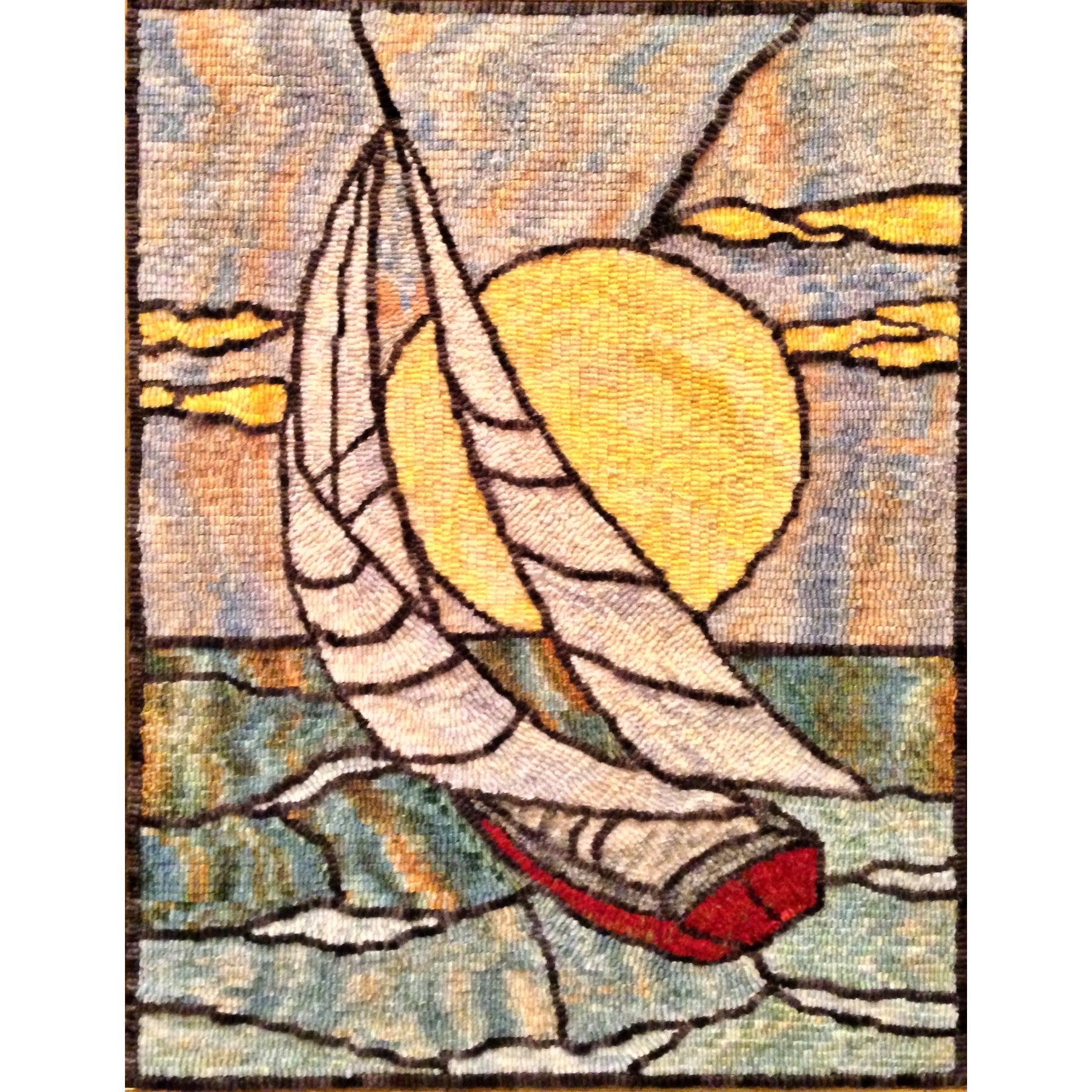 Stained Glass Boat, rug hooked by Diane DuBray