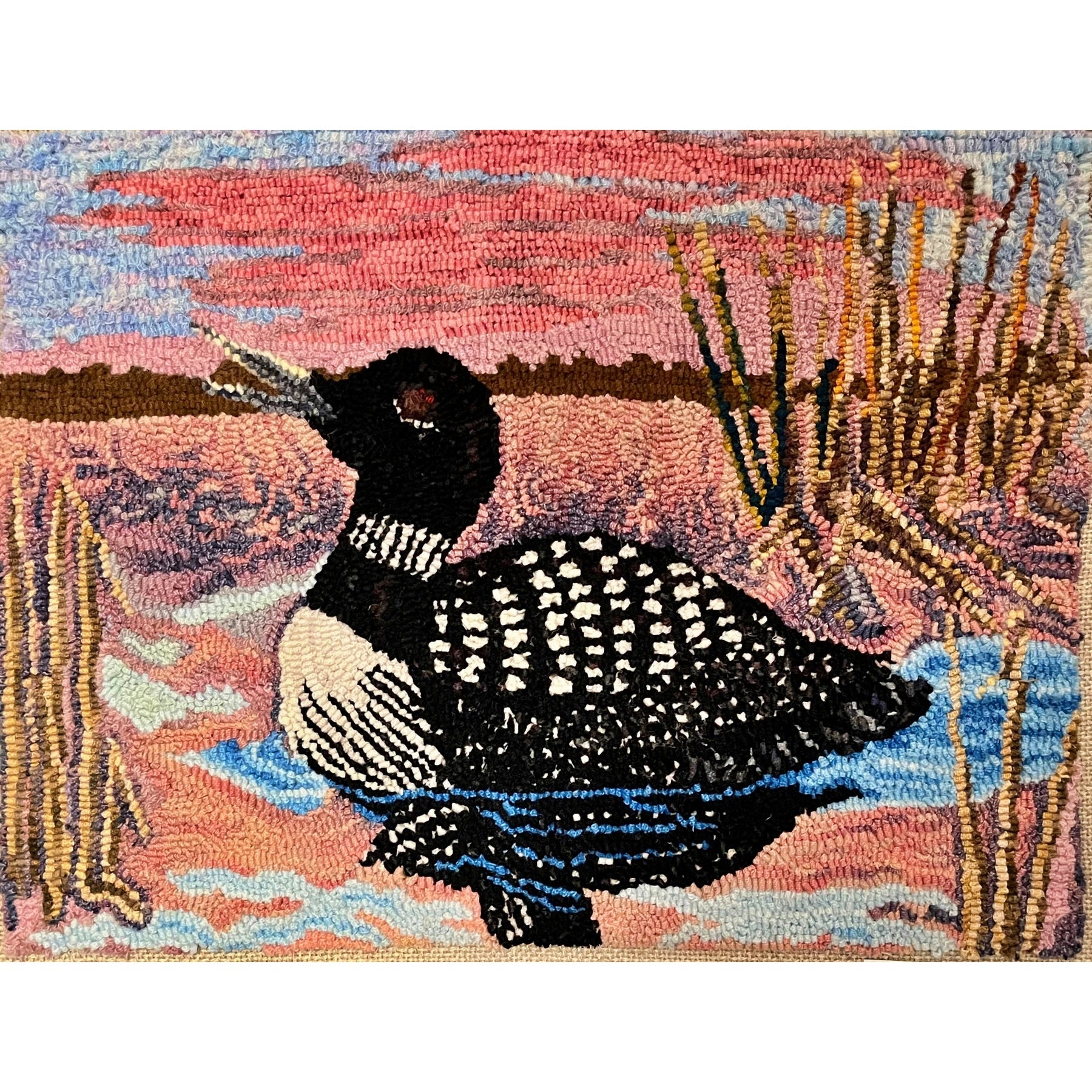 Single Loon, rug hooked by Elise Olsen