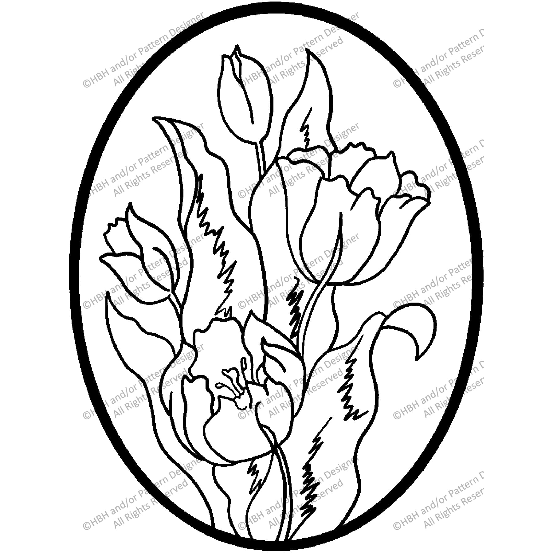 Tulip Oval, rug hooking pattern