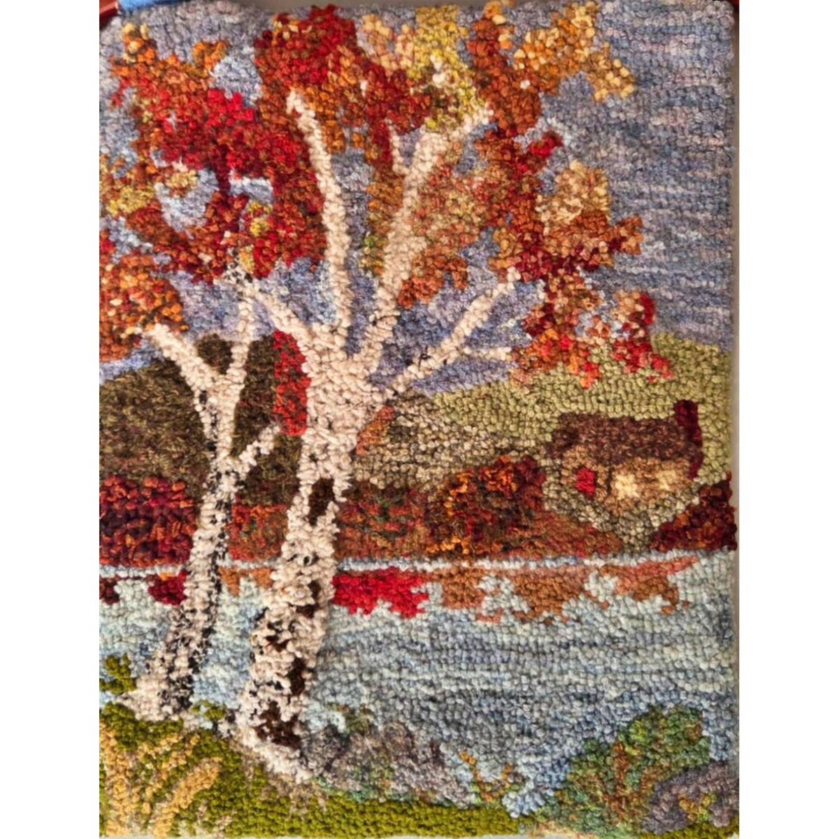 Birches, rug hooked by Kathie Yancey