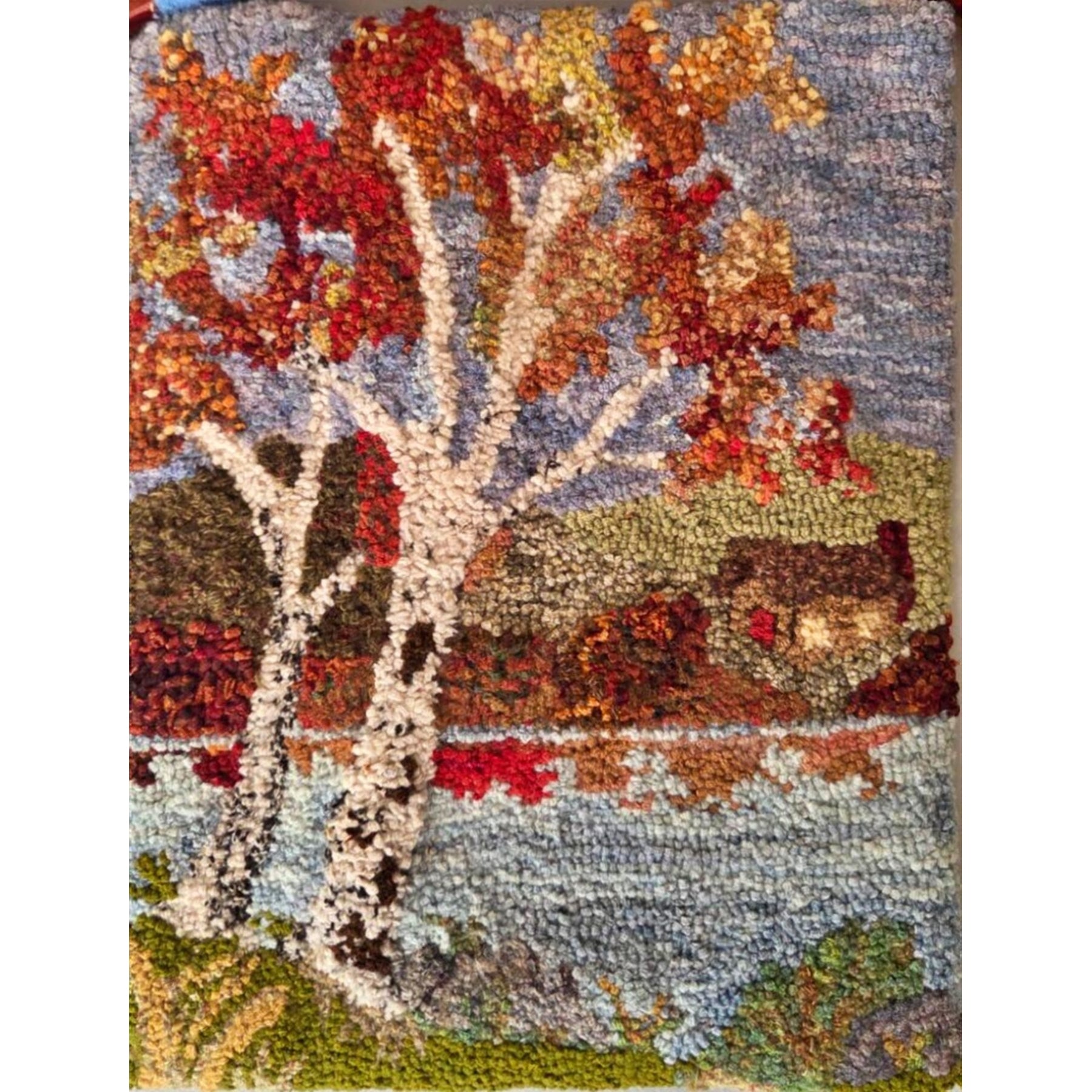 Birches, rug hooked by Kathie Yancey