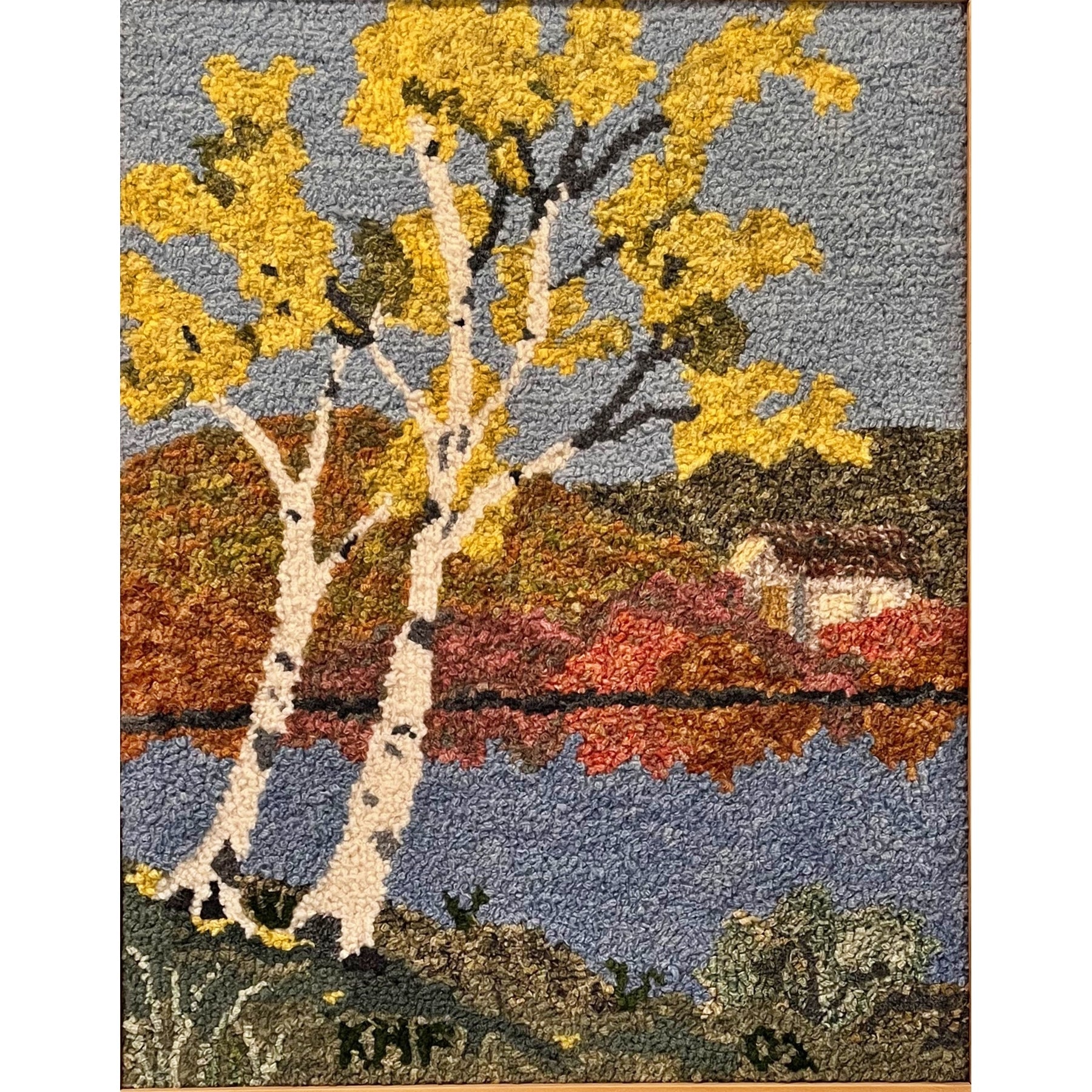 Birches, rug hooked by Kathy Kovaric