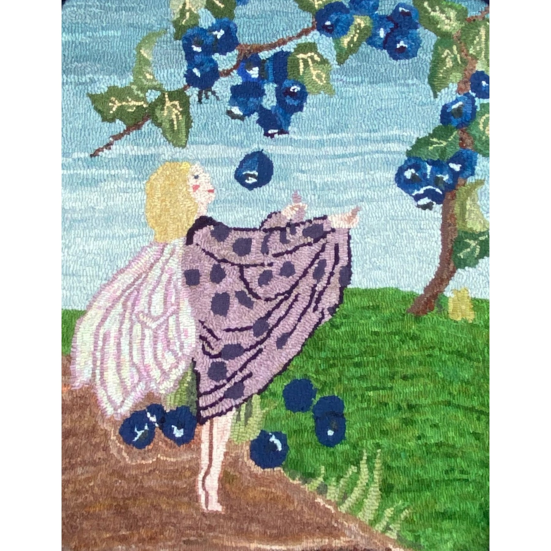 Blueberry Fairy, rug hooked by Pat Lefleur