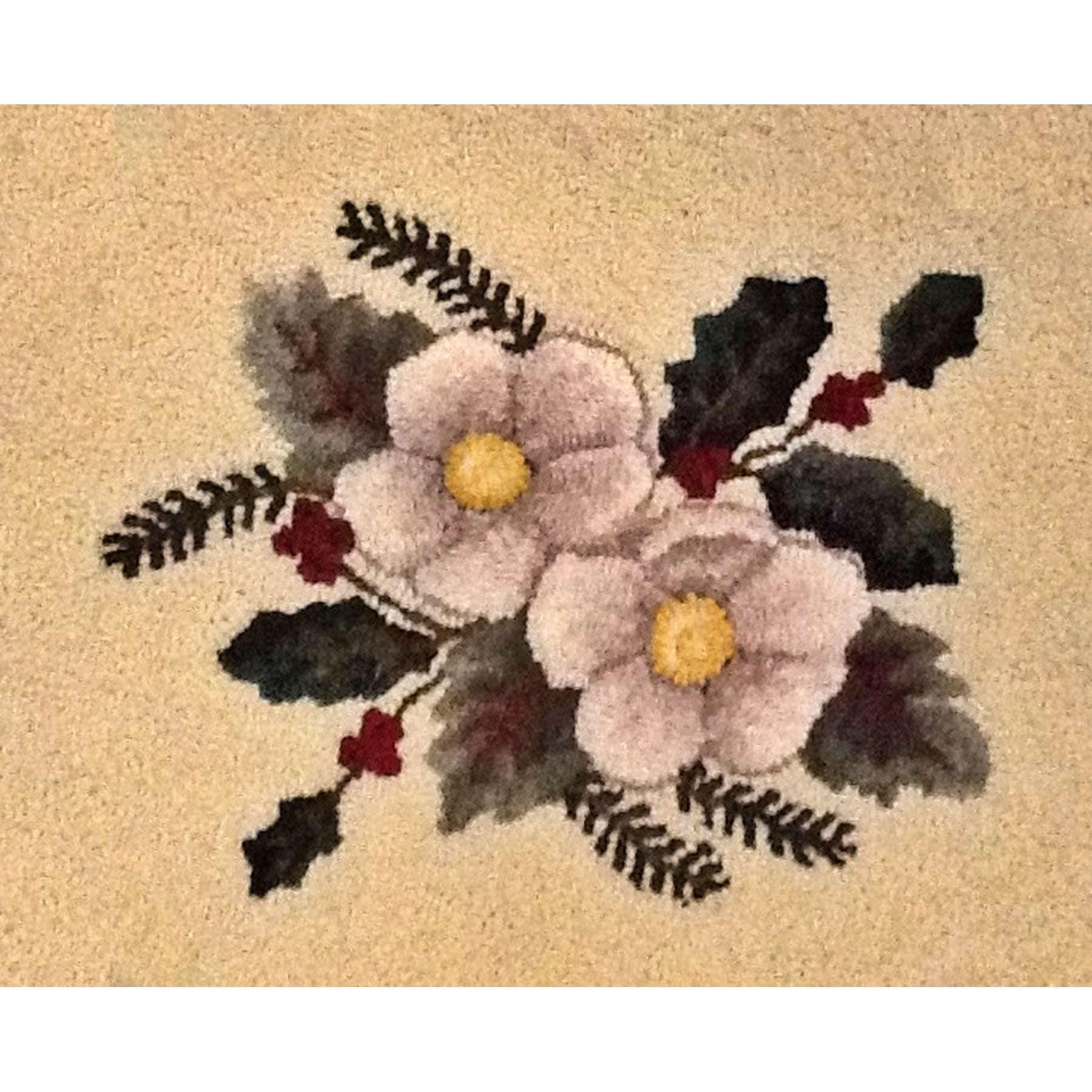 Christmas Rose, rug hooked by Joyce DiGregorio