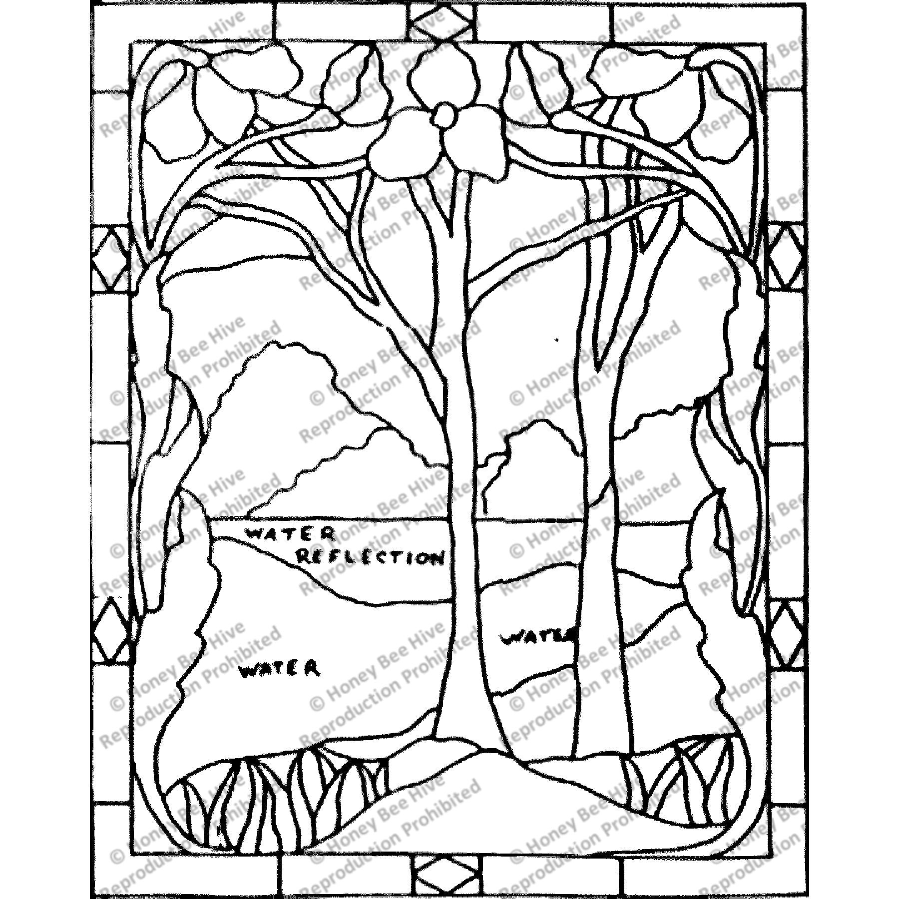 Stained Glass Landscape, rug hooking pattern