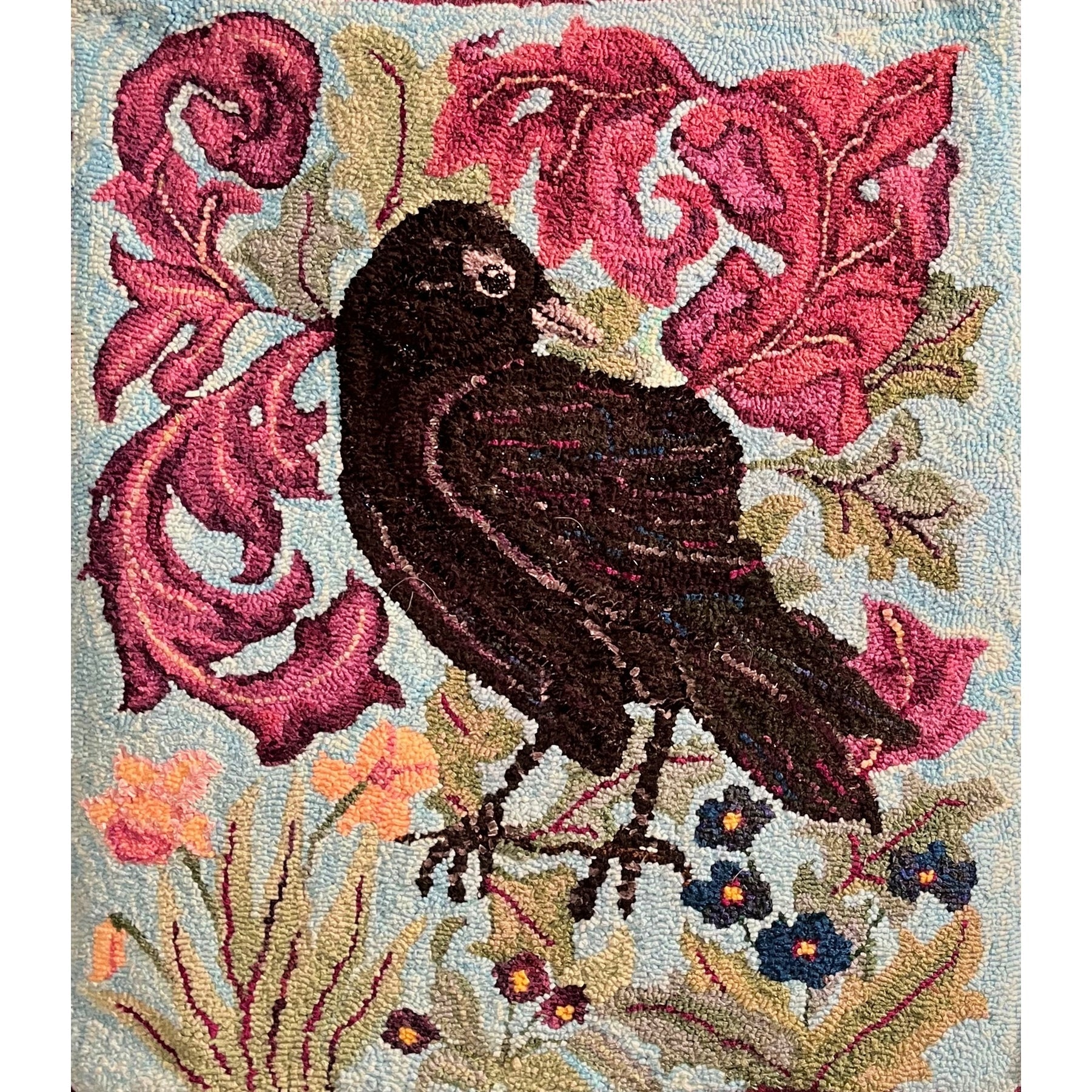 Forest Raven, rug hooked by Janet Williams