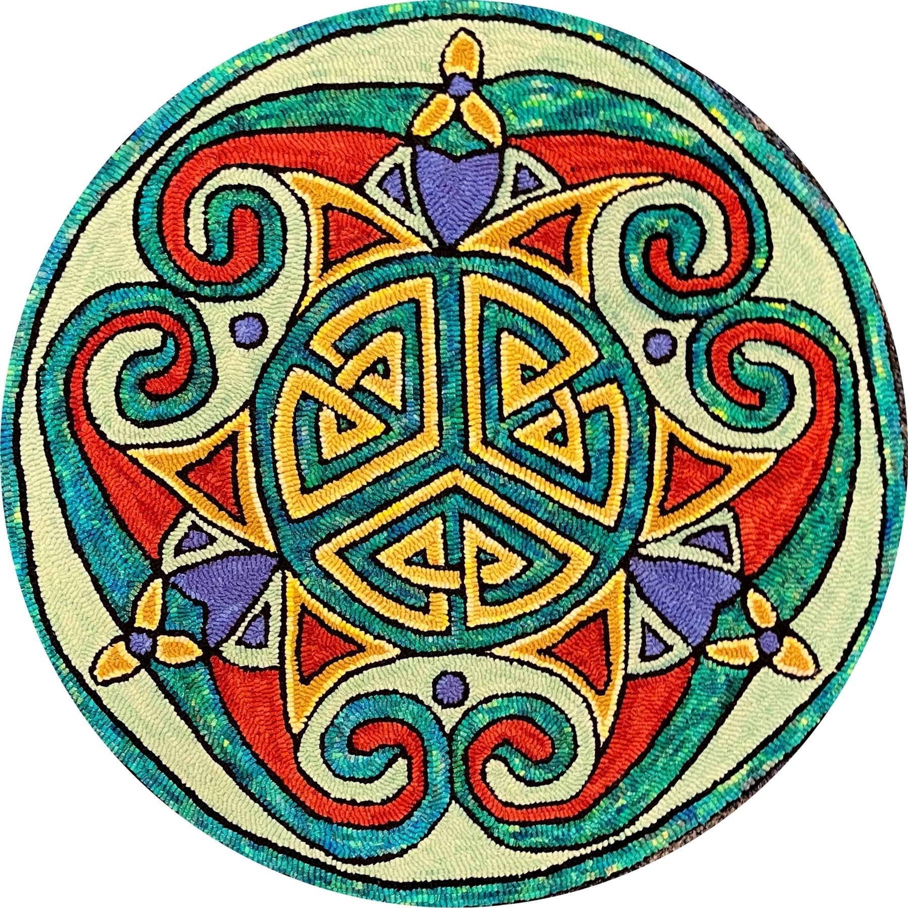 Celtic Roundel, rug hooked by Nancy Gingrich