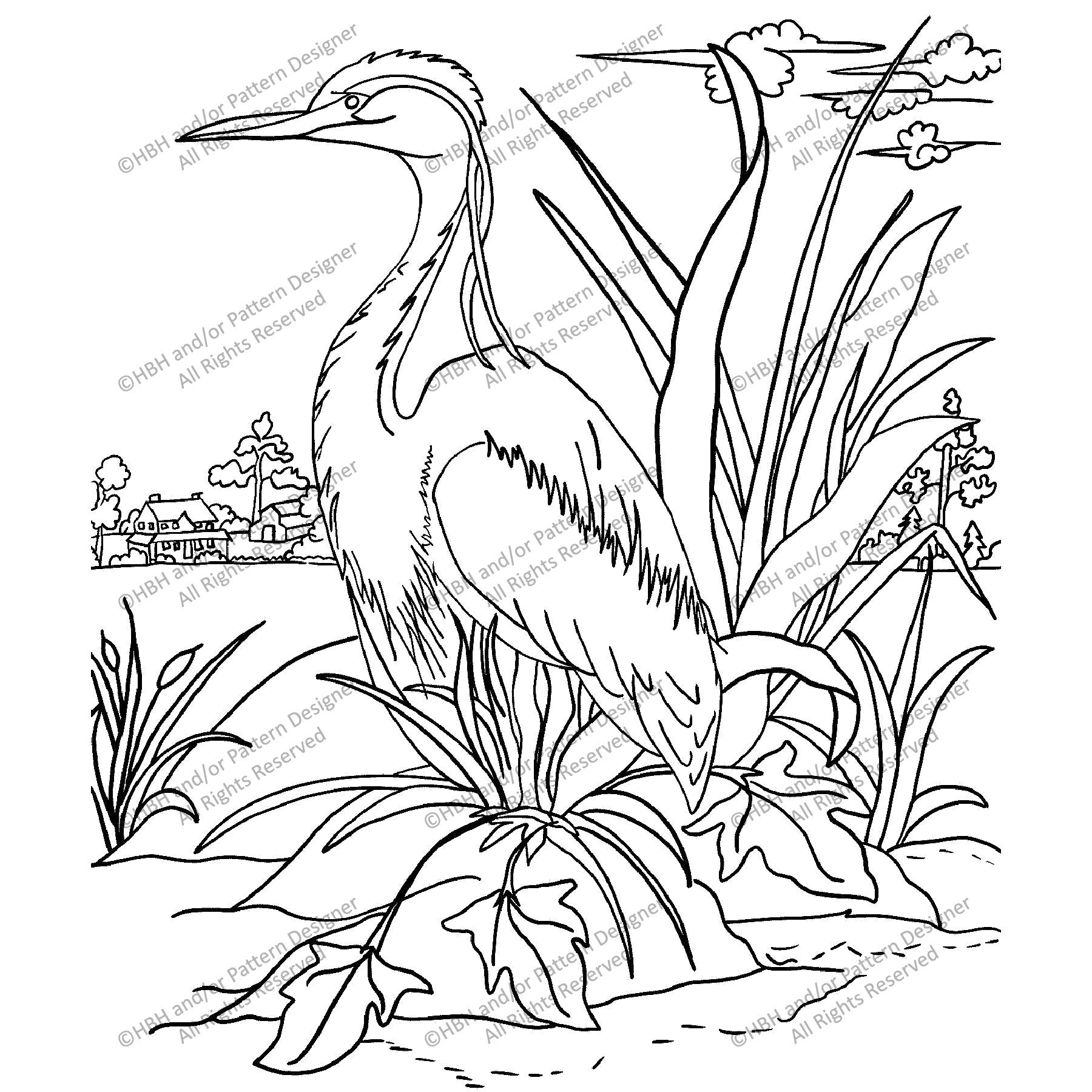 Blue Heron, rug hooking pattern