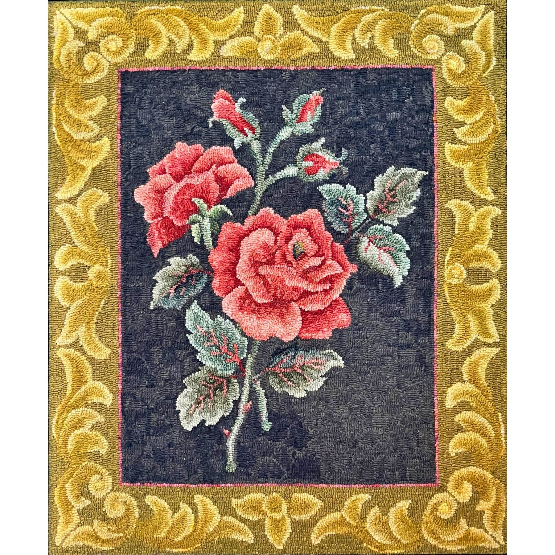 Gilded Rose, rug hooked by Jane McGown Flynn