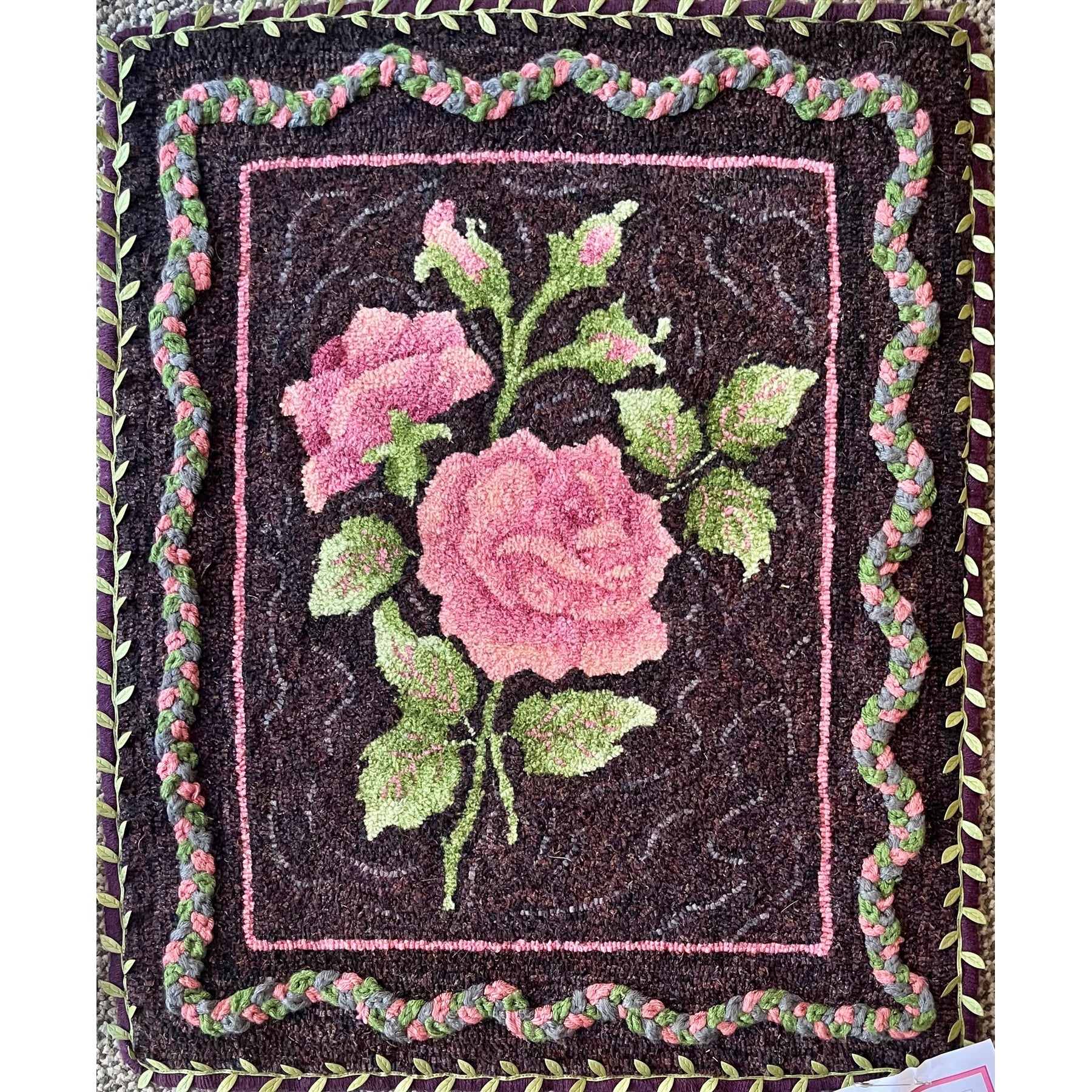 Gilded Rose, rug hooked by Rita Wagner