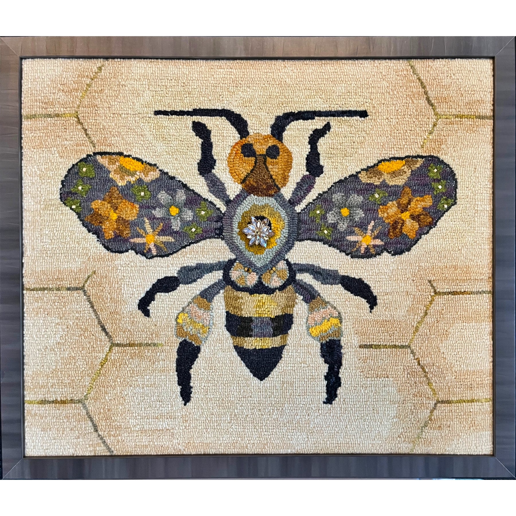 Bee Fun, rug hooked by Jane McGown Flynn