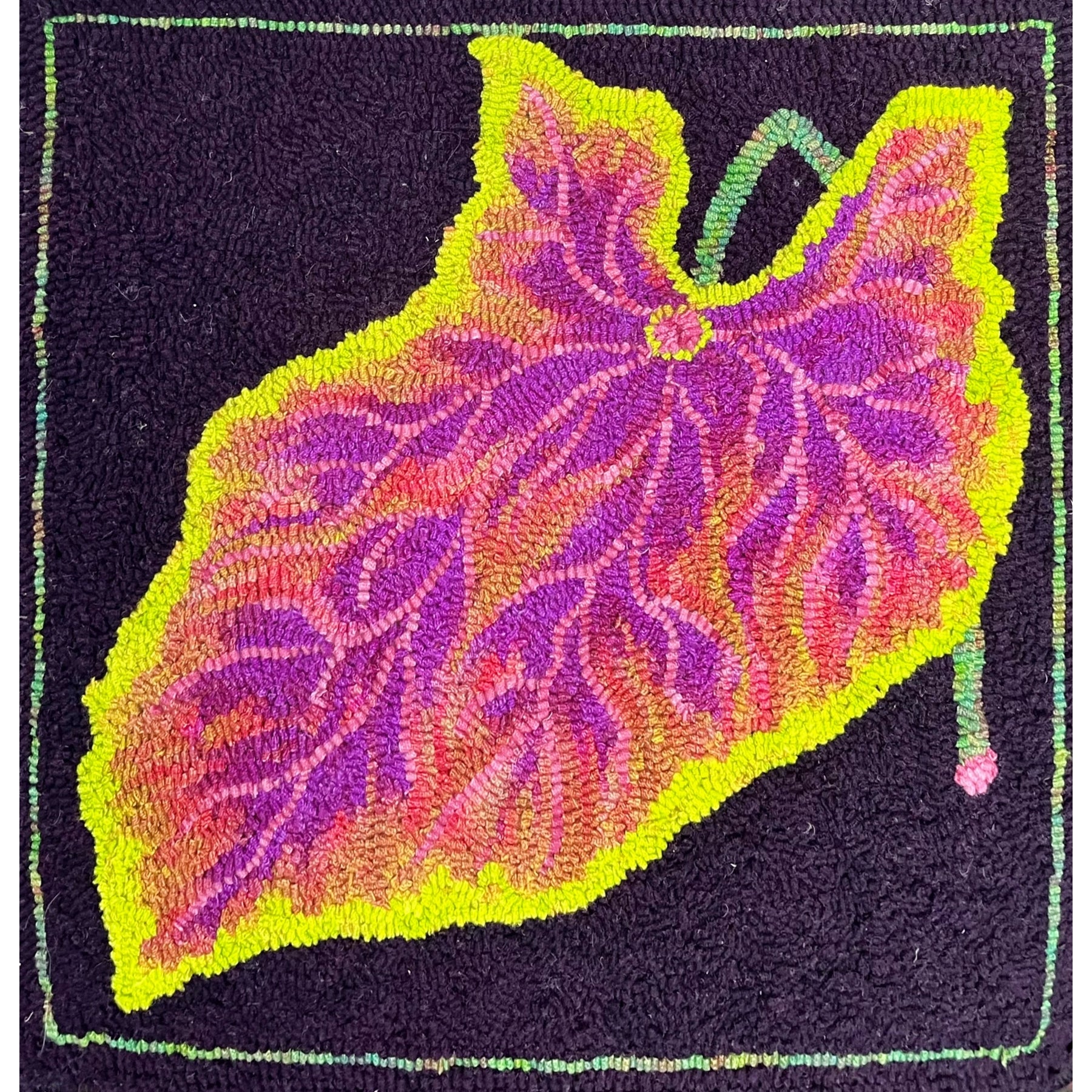 Publick House Coleus - Northern McGown 75th Anniversay Rug, rug hooked by Vivily Powers