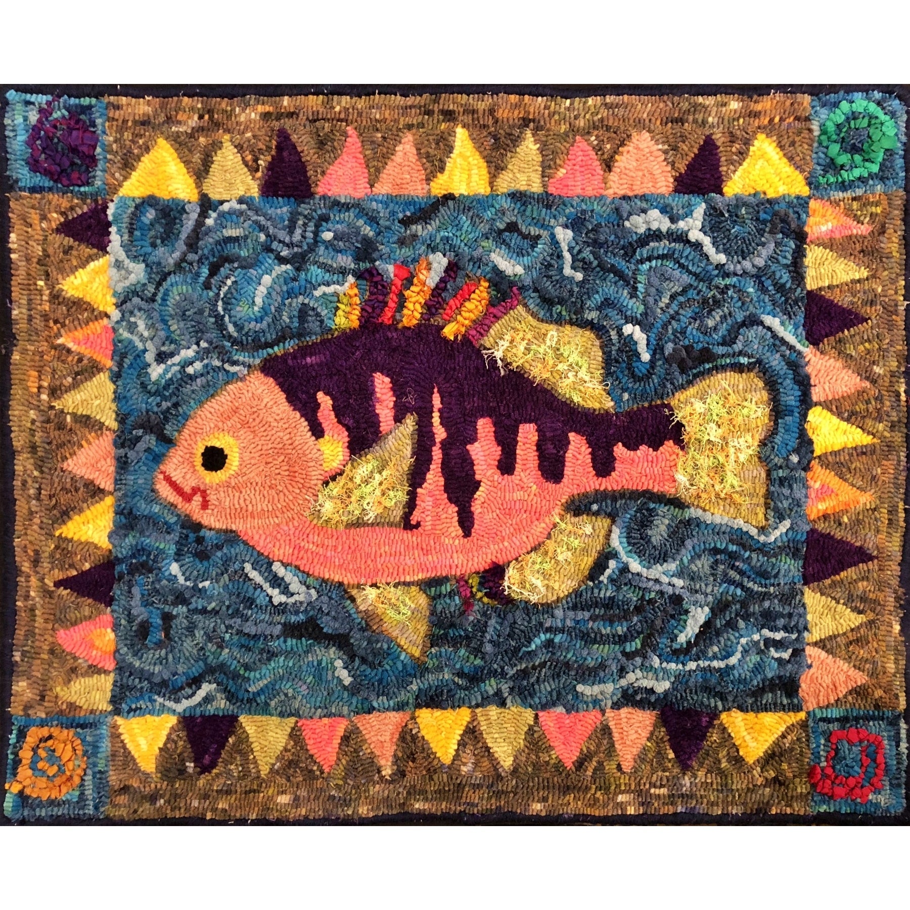 Bluegill, rug hooked by Karen DiGennaro