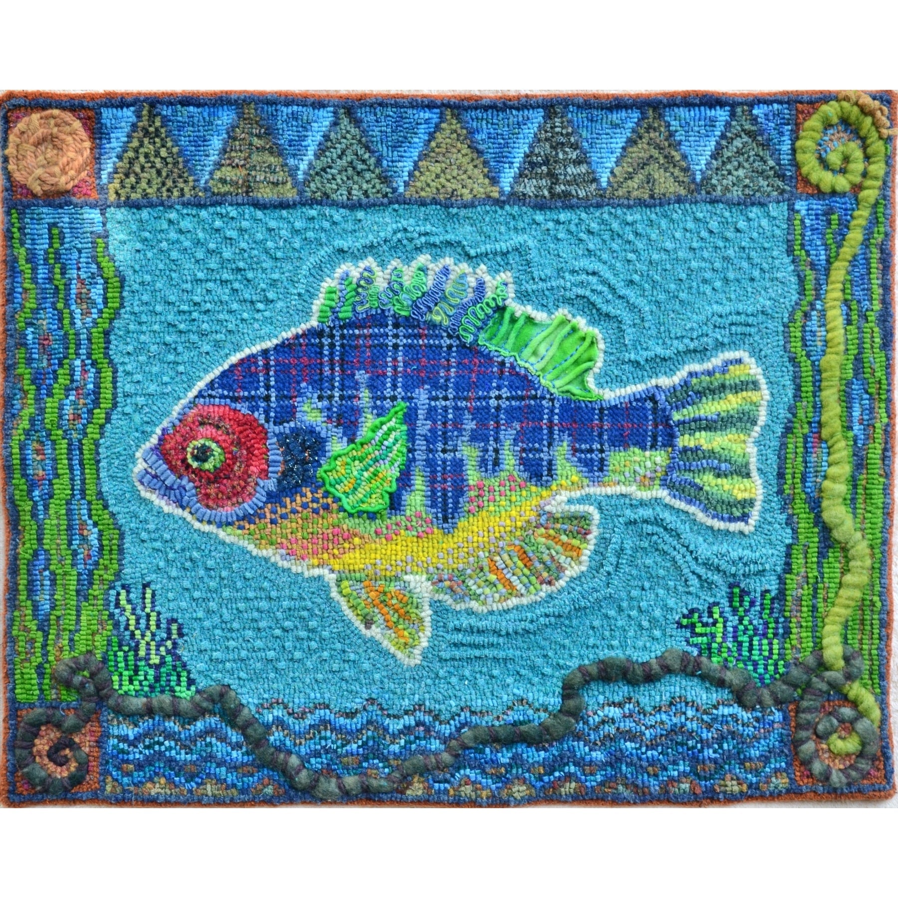 Bluegill, rug hooked by Mary Gordon