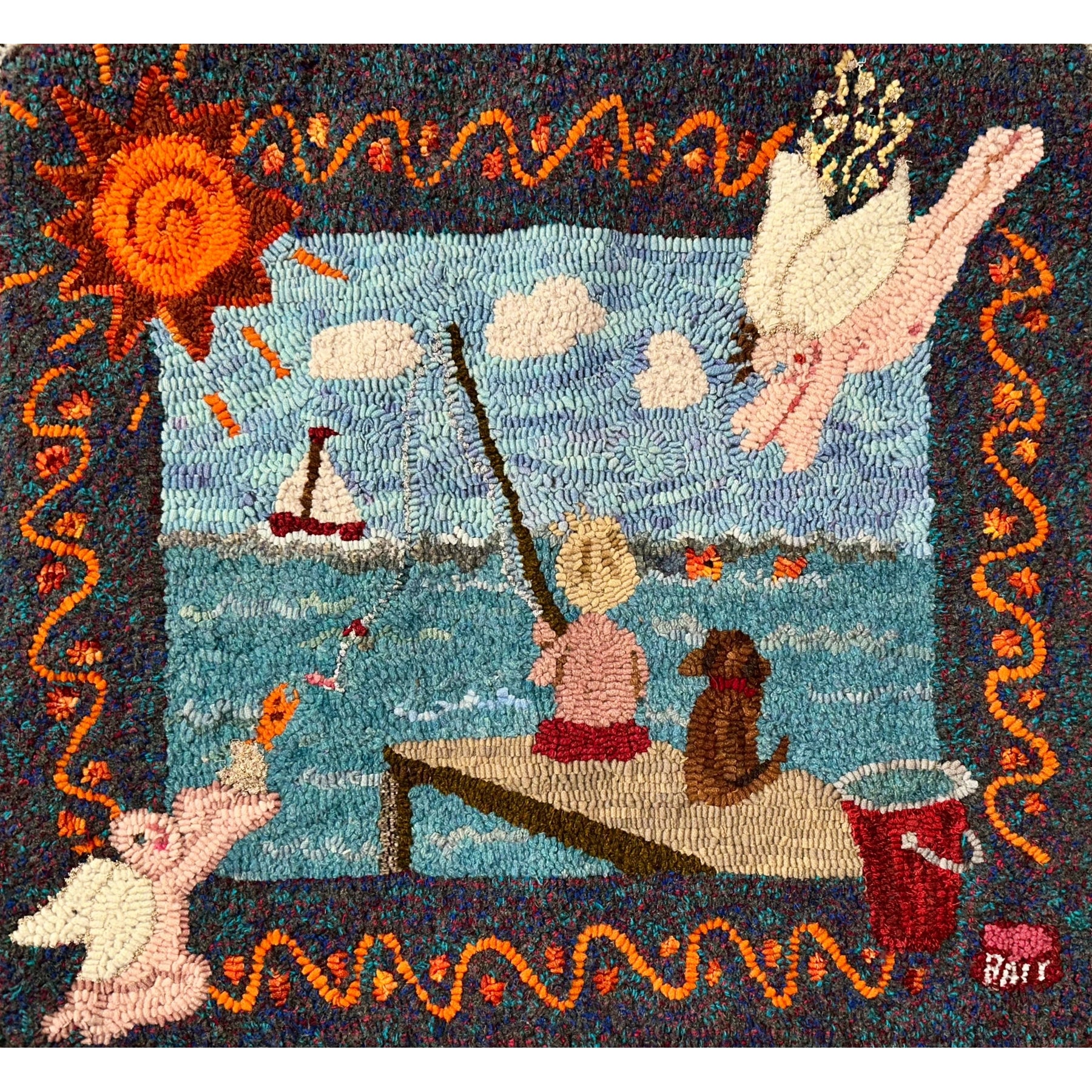 Fisherman's Helper, rug hooked by Barbara Legare