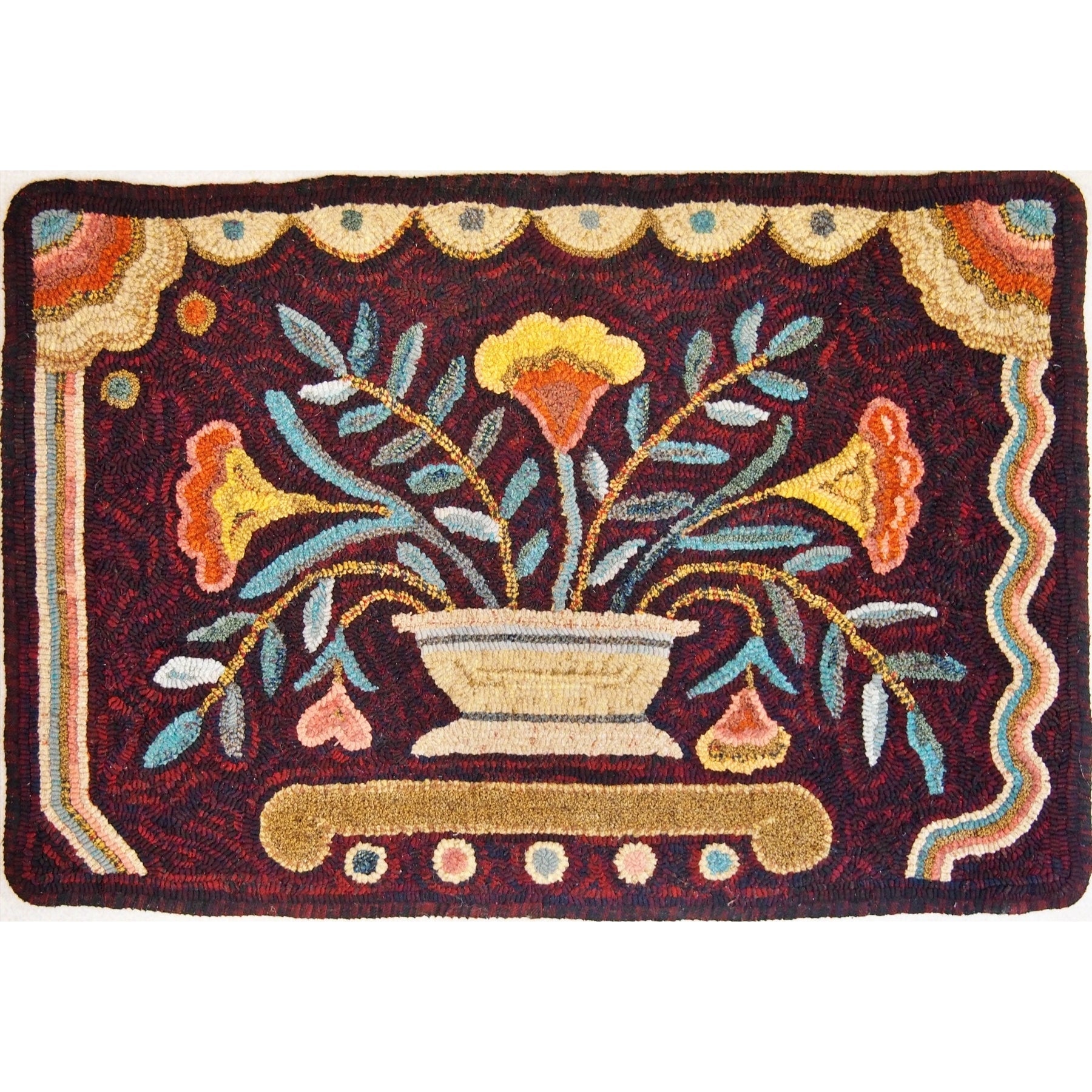 Bowl Of Flowers, rug hooked by Cynthia Norwood