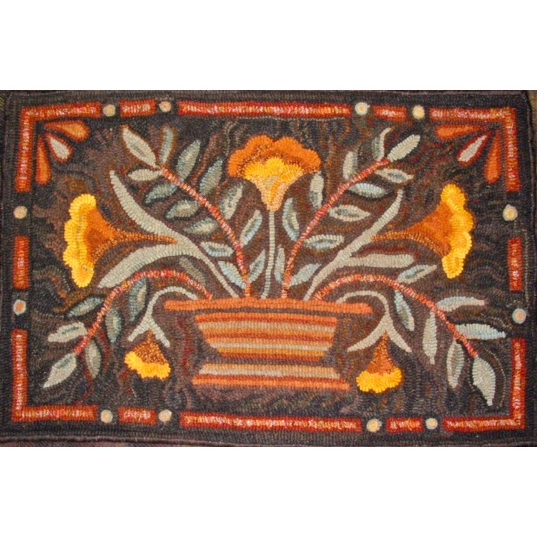 Bowl Of Flowers, rug hooked by Fritz Mitnick