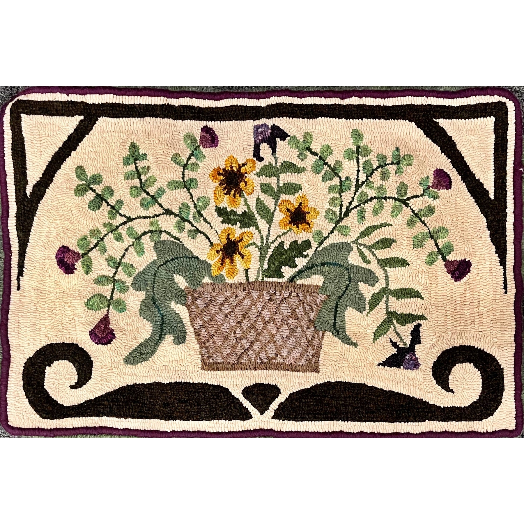 Basket Of Flowers, rug hooked by Donna Null