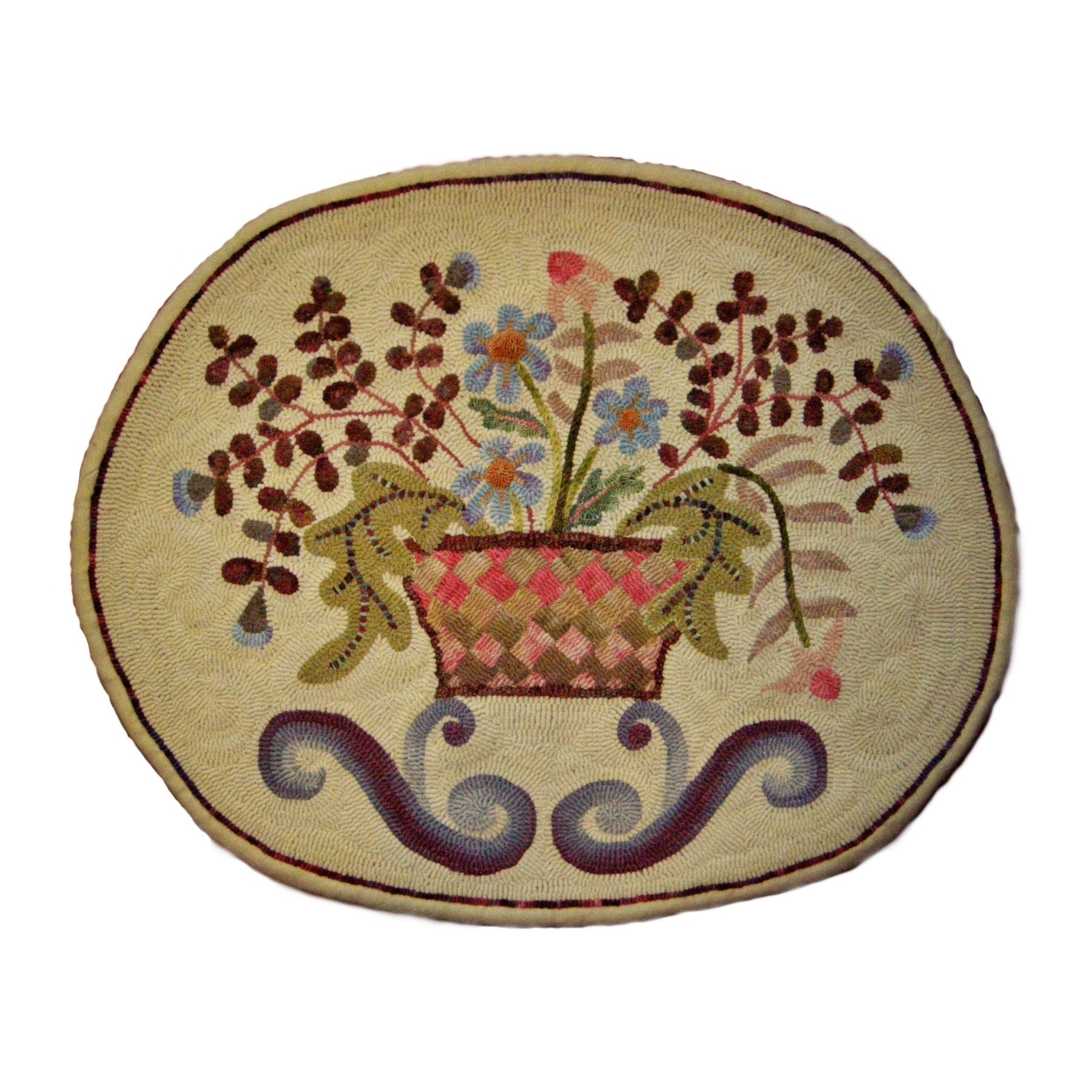Basket Of Flowers, rug hooked by Helen Mar Parkin