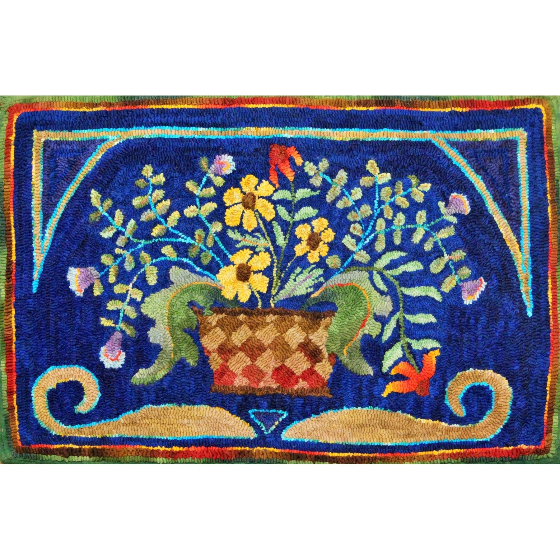 Basket Of Flowers, rug hooked by Melissa Pattacini