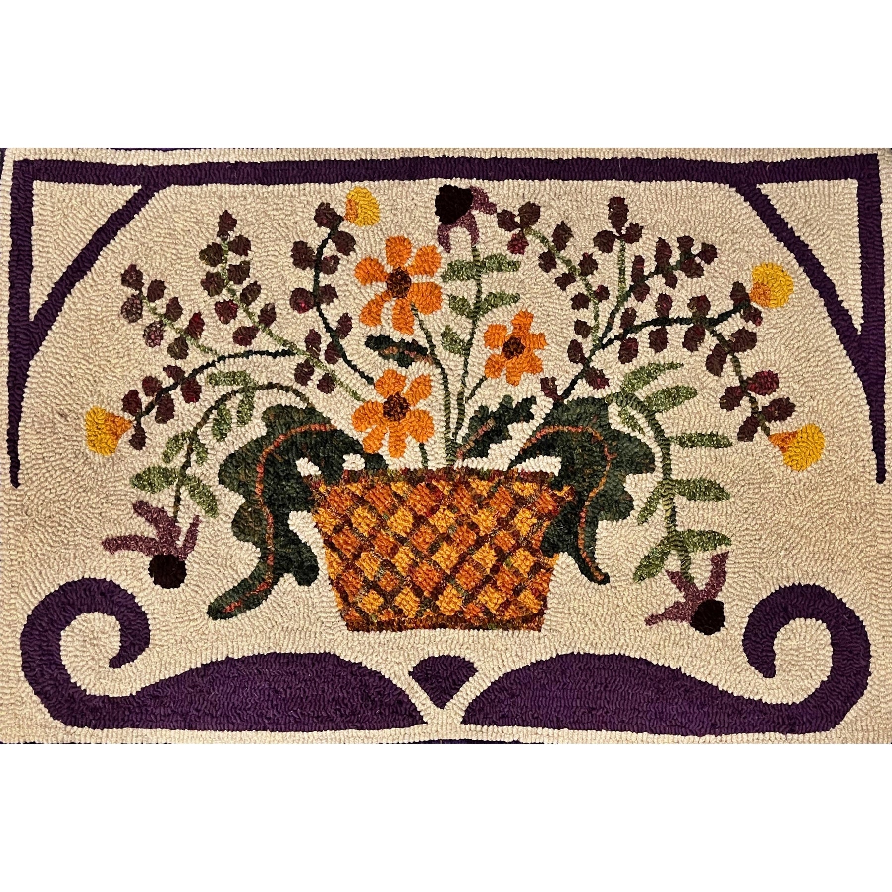 Basket Of Flowers, rug hooked by Suzi Jankowski
